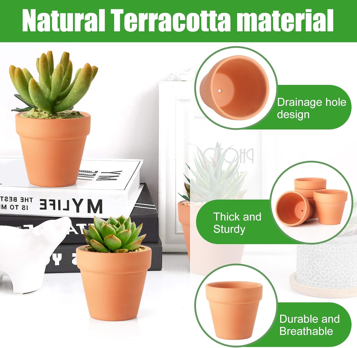 Macetas de terracota, paquete de 24 macetas de arcilla de 3.15 pulgadas con agujeros de drenaje, macetas de terracota para plantas suculentas de
