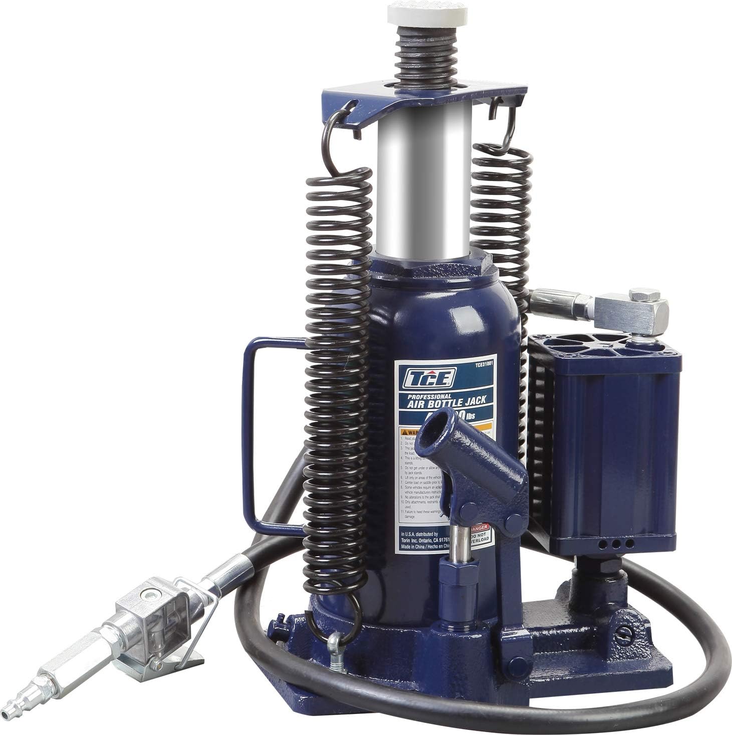 TCE TCE31001 Torin Gato hidráulico neumático de botella con bomba manual manual, capacidad de 20 toneladas (40,000 libras), azul