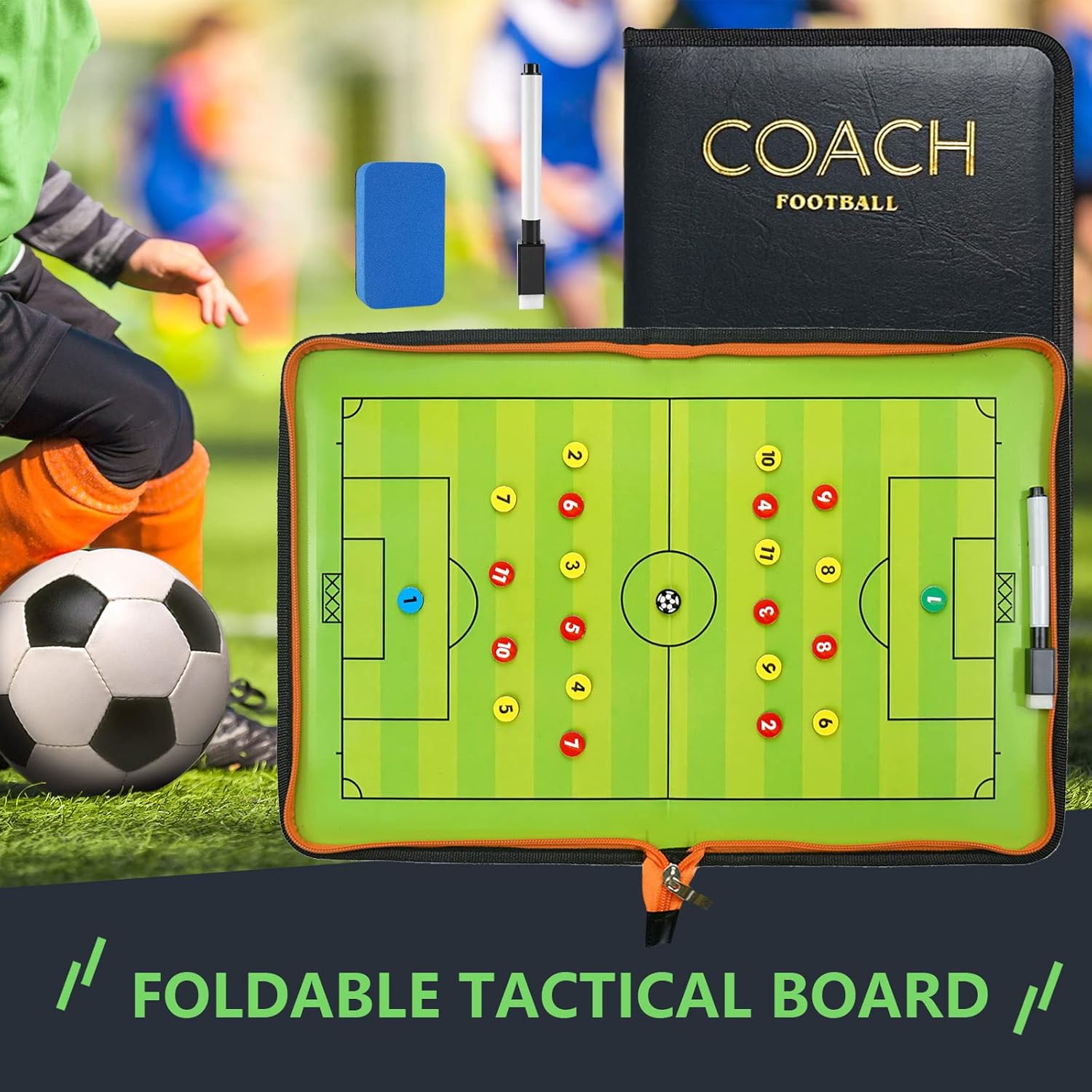 RoseFlower Tabla de entrenamiento de fútbol, tablero magnético de estrategia de tácticas de fútbol, portapapeles borrables con imanes y rotulador,