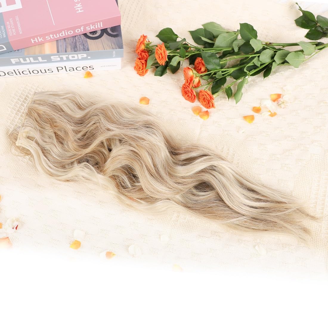 Extensión de cabello de alambre invisible con diadema de alambre transparente, tamaño ajustable, 4 clips de seguridad de 24 pulgadas de largo,
