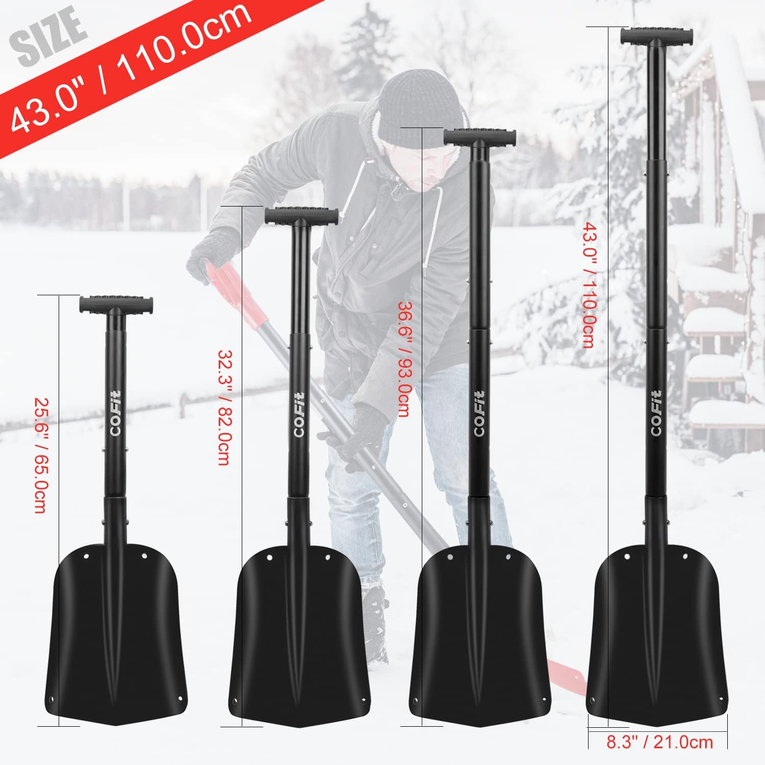 COFIT – Pala de nieve retráctil, aleación de aluminio, herramienta de eliminación de barro de arena para el auto, para camping al aire libre y