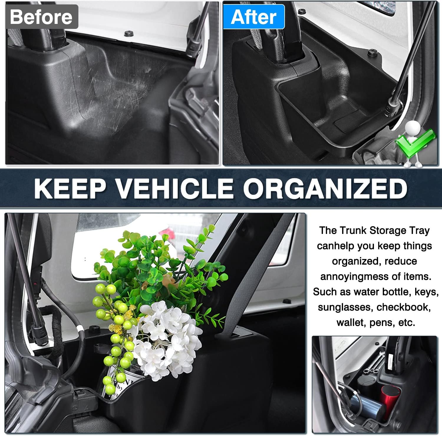 Bandeja de almacenamiento para maletero lateral de carga trasera para Jeep Wrangler JL 2018-2023, organizador de carga, color negro, 2 unidades (no