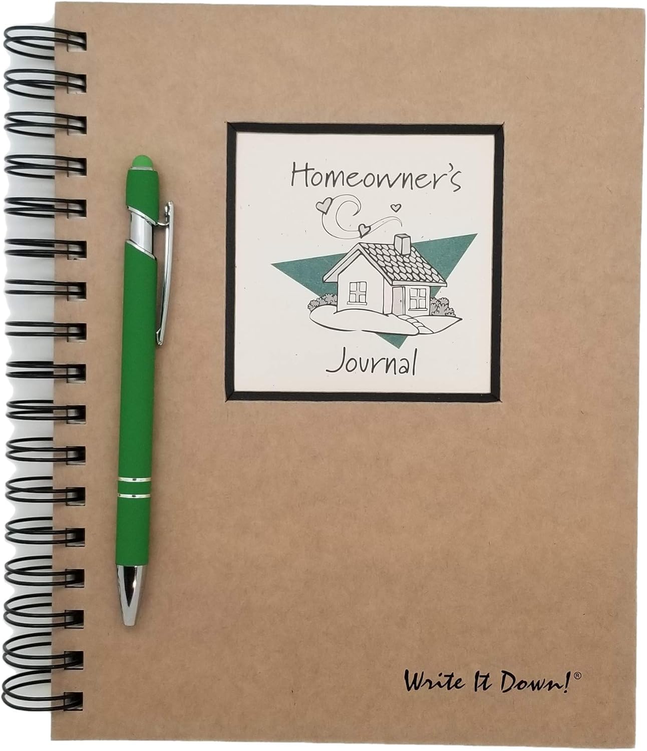 The Homeowners Journal, un planificador del hogar y libro de registro de Journals Unlimited con bolígrafo de tinta y lápiz óptico
