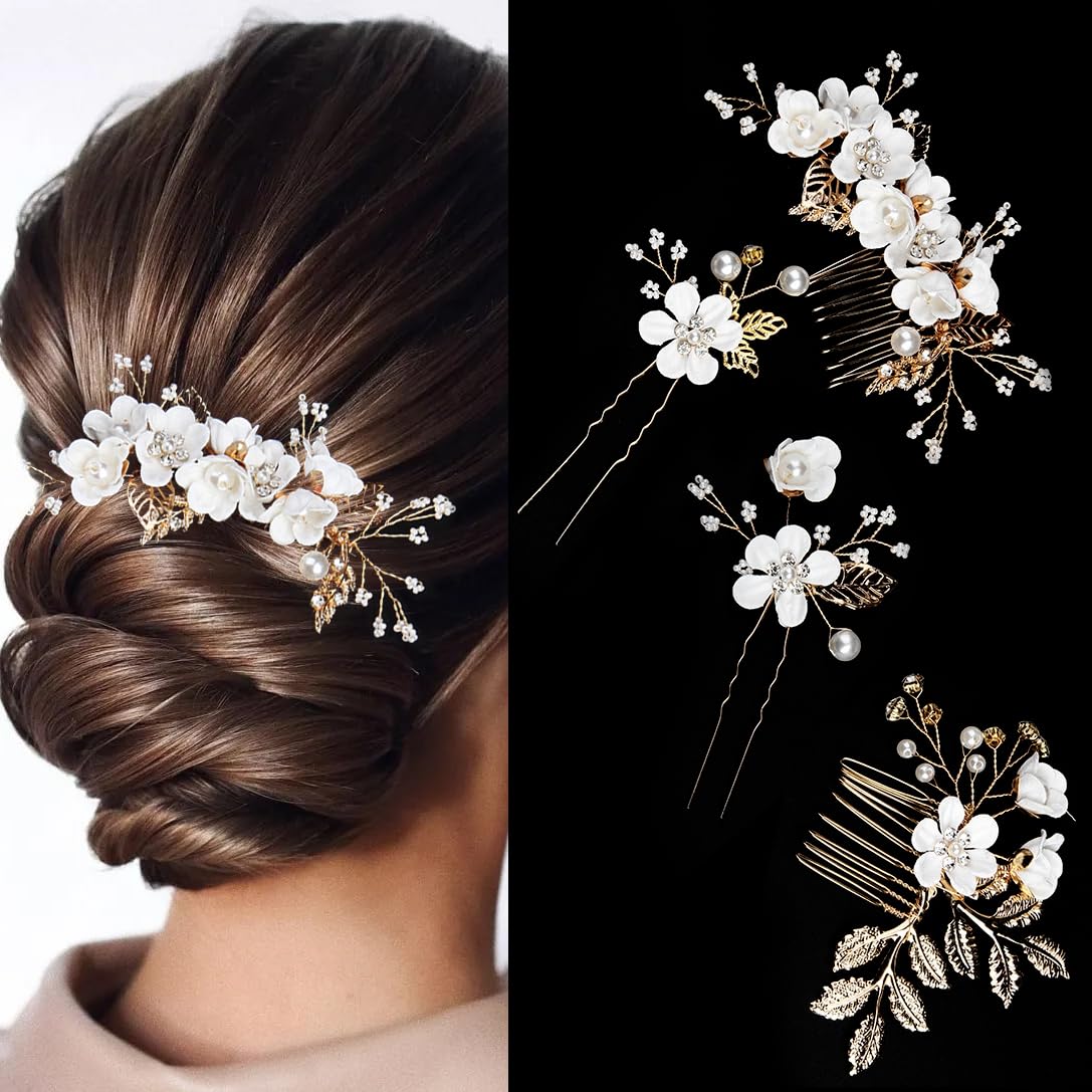 StyleShark – 4 peines para el pelo de boda, accesorios para el cabello de novia, accesorios para el cabello de mujer, piezas de pelo de boda para