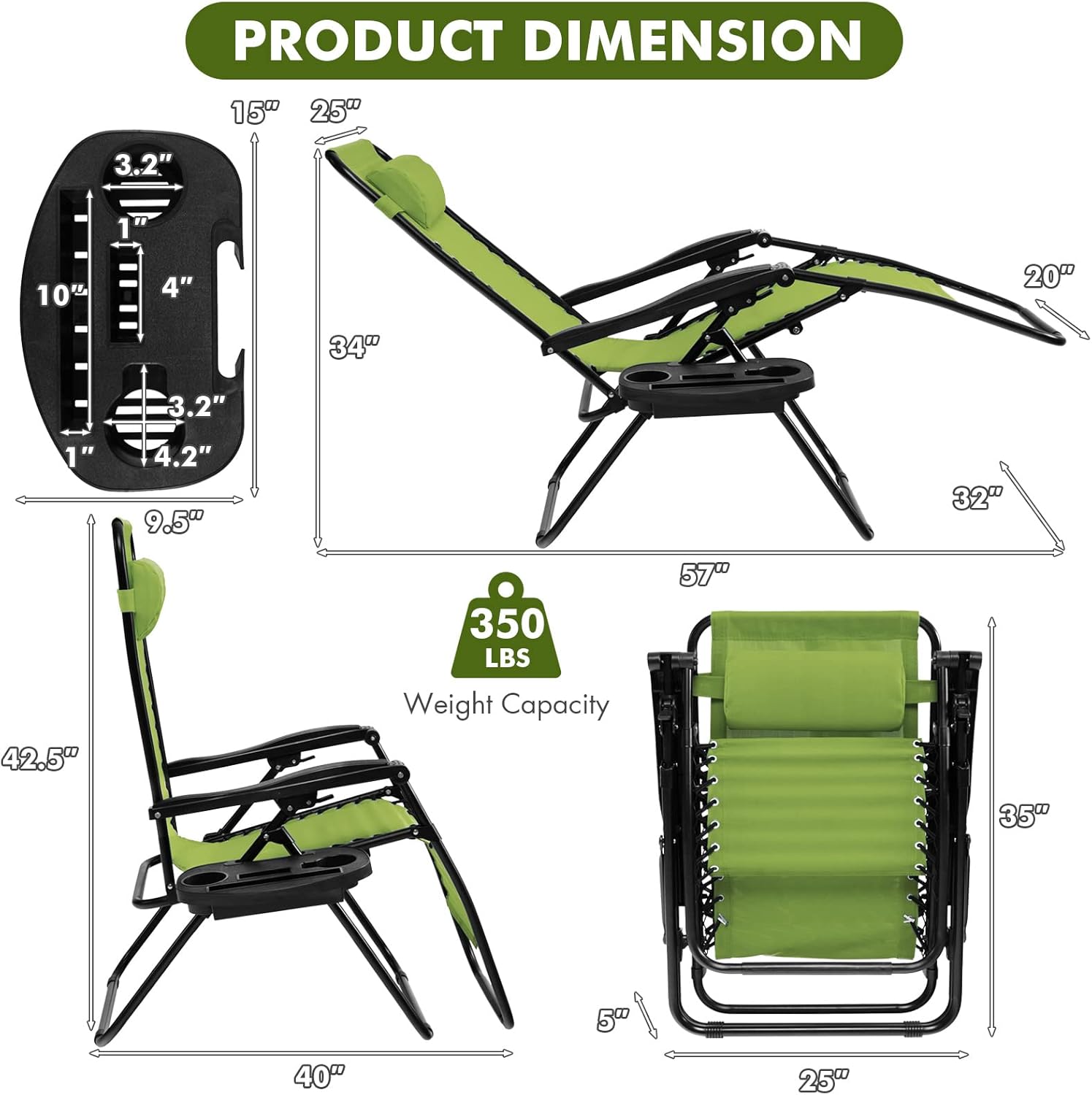 Giantex 2 sillas de gravedad cero, tumbona para exteriores con soporte para tazas, sillas plegables para patio, piscina, césped, balcón