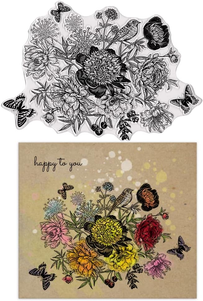 Sellos transparentes para hacer tarjetas y diarios, sellos de goma de flores florales, para álbumes de recortes, tarjetas de bricolaje, suministros