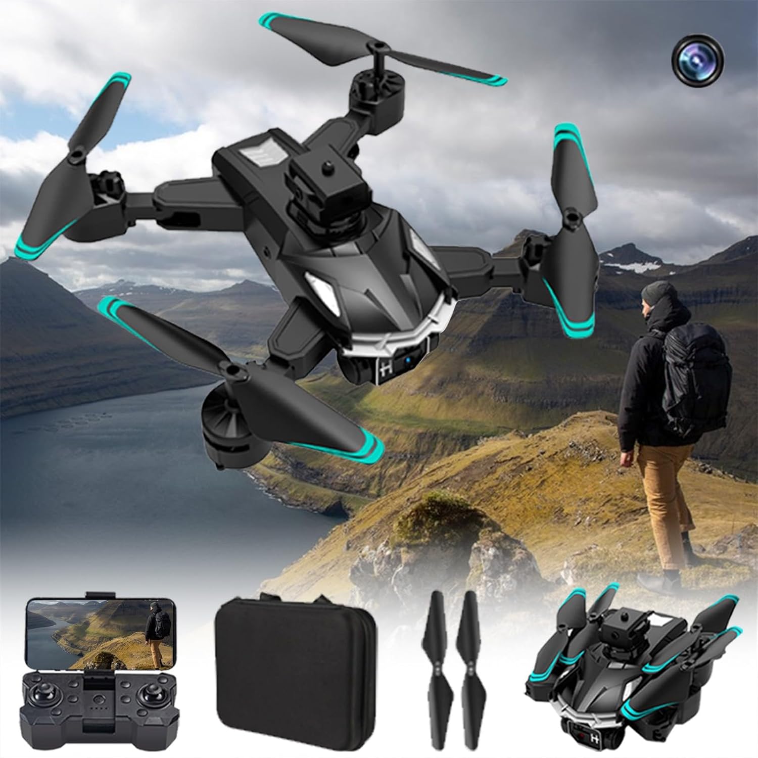 Dron plegable con cámara HD 1080p cámara Fpv Drone para principiantes control de gestos, evitación de obstáculos, modo sin cabeza, Wifi RC