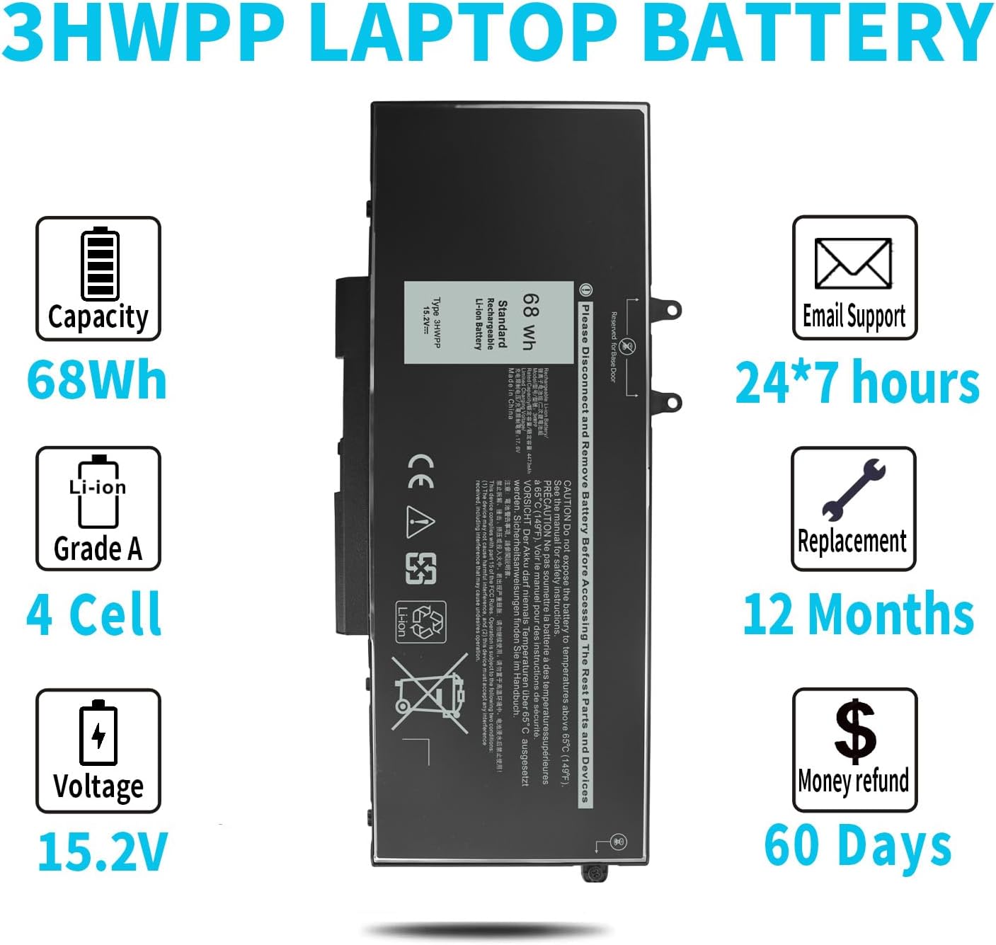 Batería para portátil Dell Latitude 5401 5410 5411 5501 5510 5510 5511 Precision 3551 3541 para Inspiron 17 7500 7506 2 en 1, color negro, Inspiron