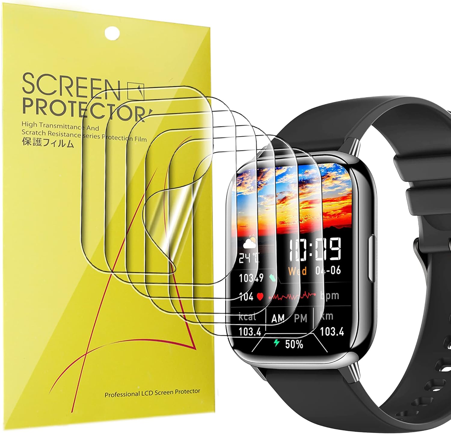 Protector de pantalla compatible con Hvlgmrc Smart Watch, 6 unidades Película transparente de TPU de cobertura completa compatible con Hvlgmrc P56