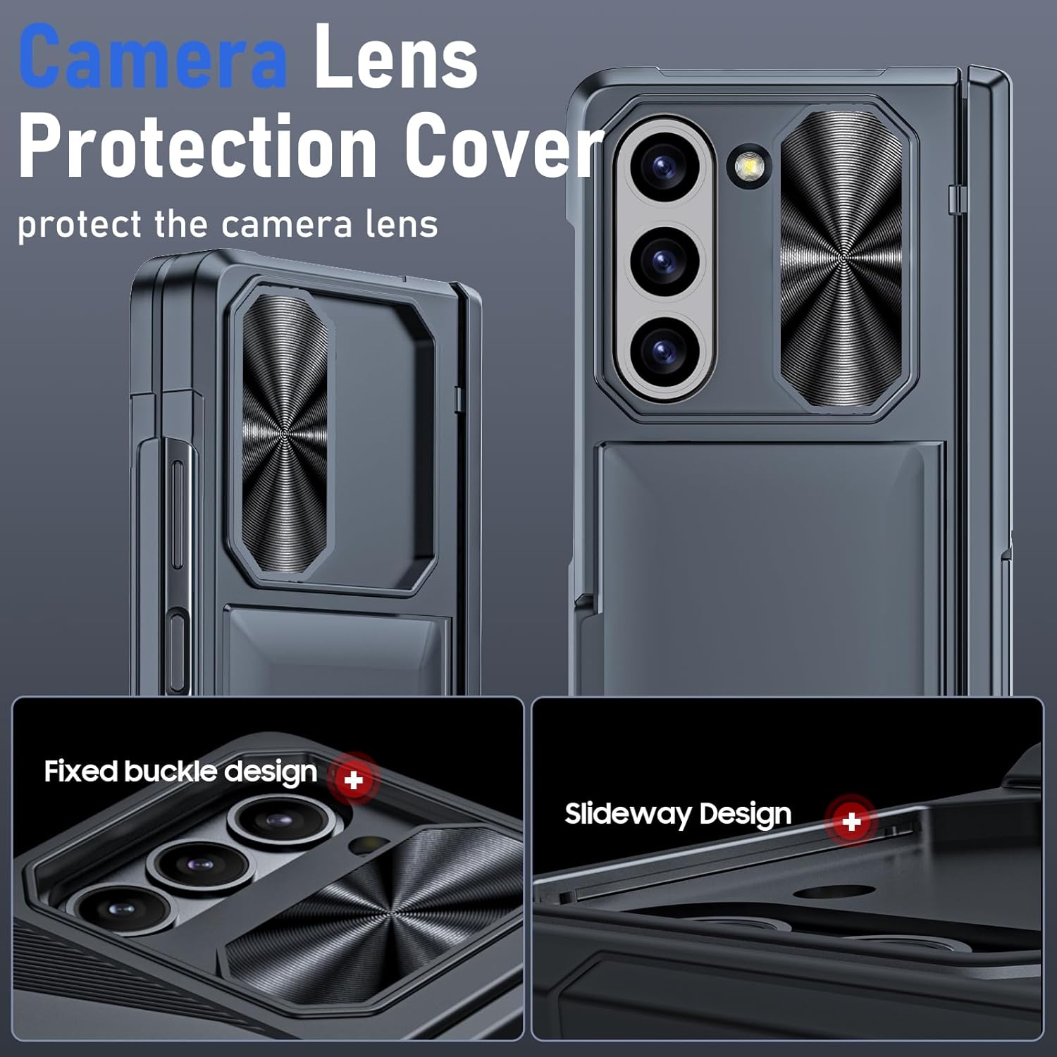 Vizvera Funda tipo cartera para Samsung Galaxy Z Fold 5 con tarjeterocubierta de cámara deslizanteprotección de bisagraprotector de pantalla frontal
