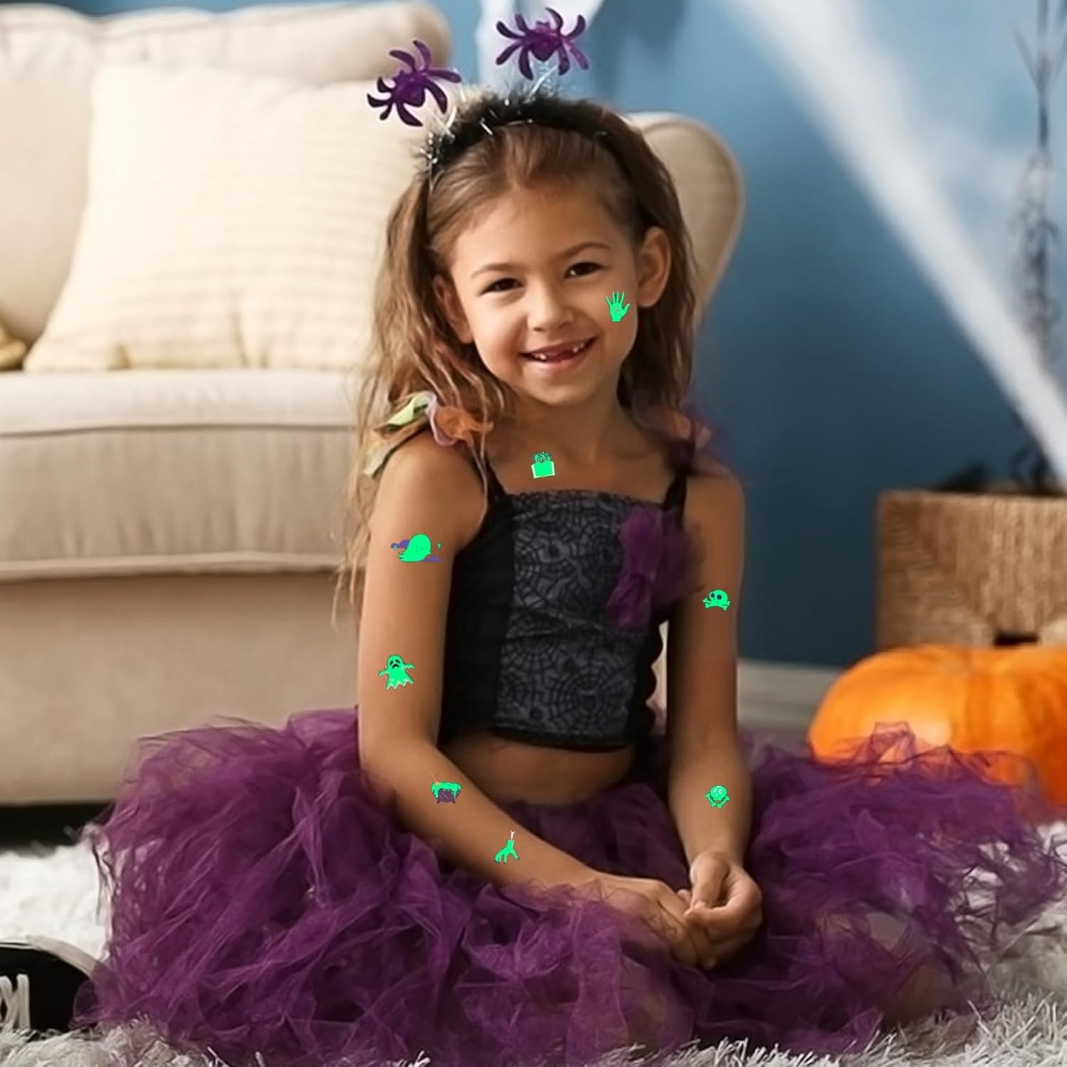 CARGEN Tatuaje temporal de Halloween para niños, 20 hojas, 268 patrones, decoraciones divertidas para fiestas de Halloween, suministros pequeños y