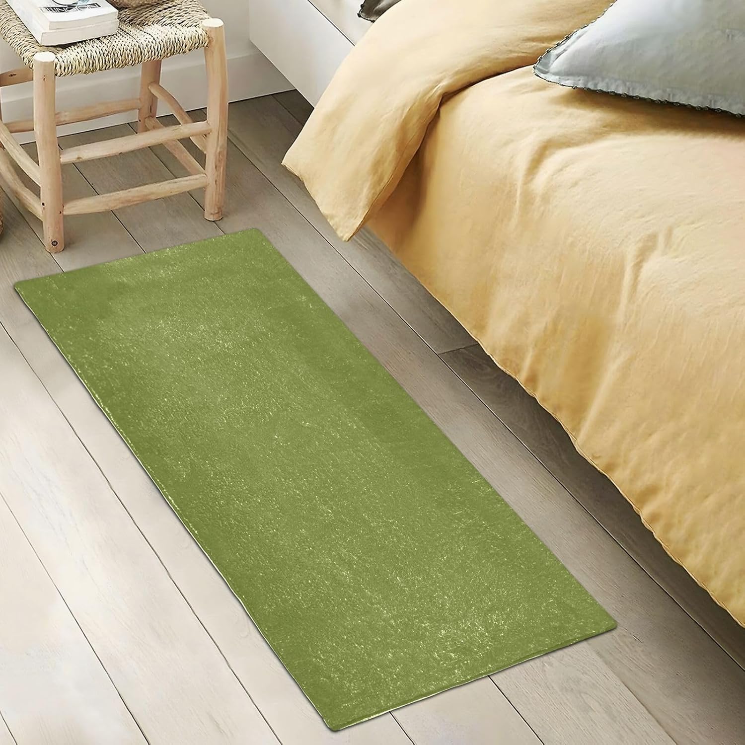 Alfombra de baño de felpa verde musgo, alfombra de baño con parte trasera de goma antideslizante, lavable, alfombra de baño absorbente, 39 x 20
