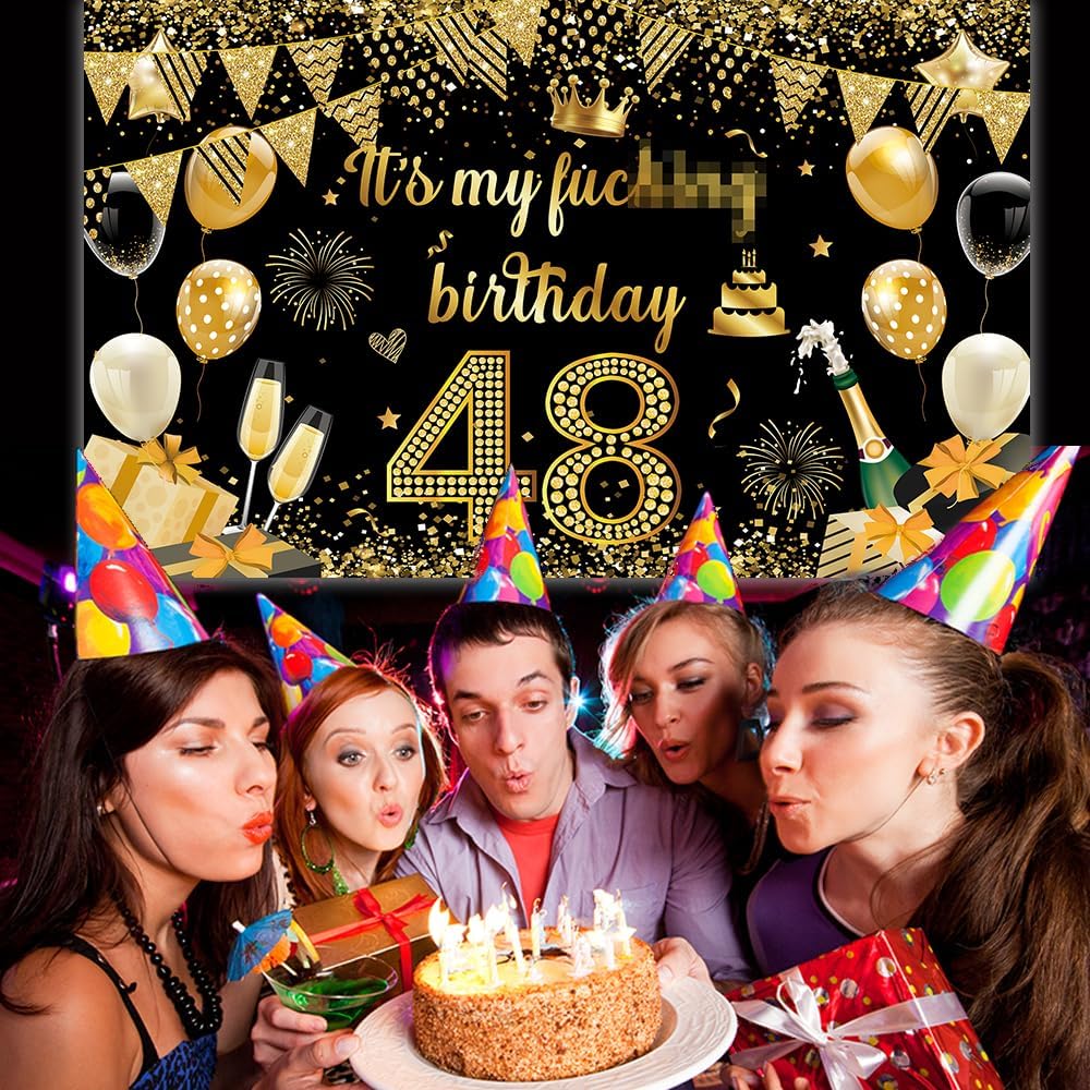 Fondo de pancarta con texto en inglés “It’s My Birthday”, fondo grande para decoración de fiesta de cumpleaños, divertido cartel negro dorado (negro