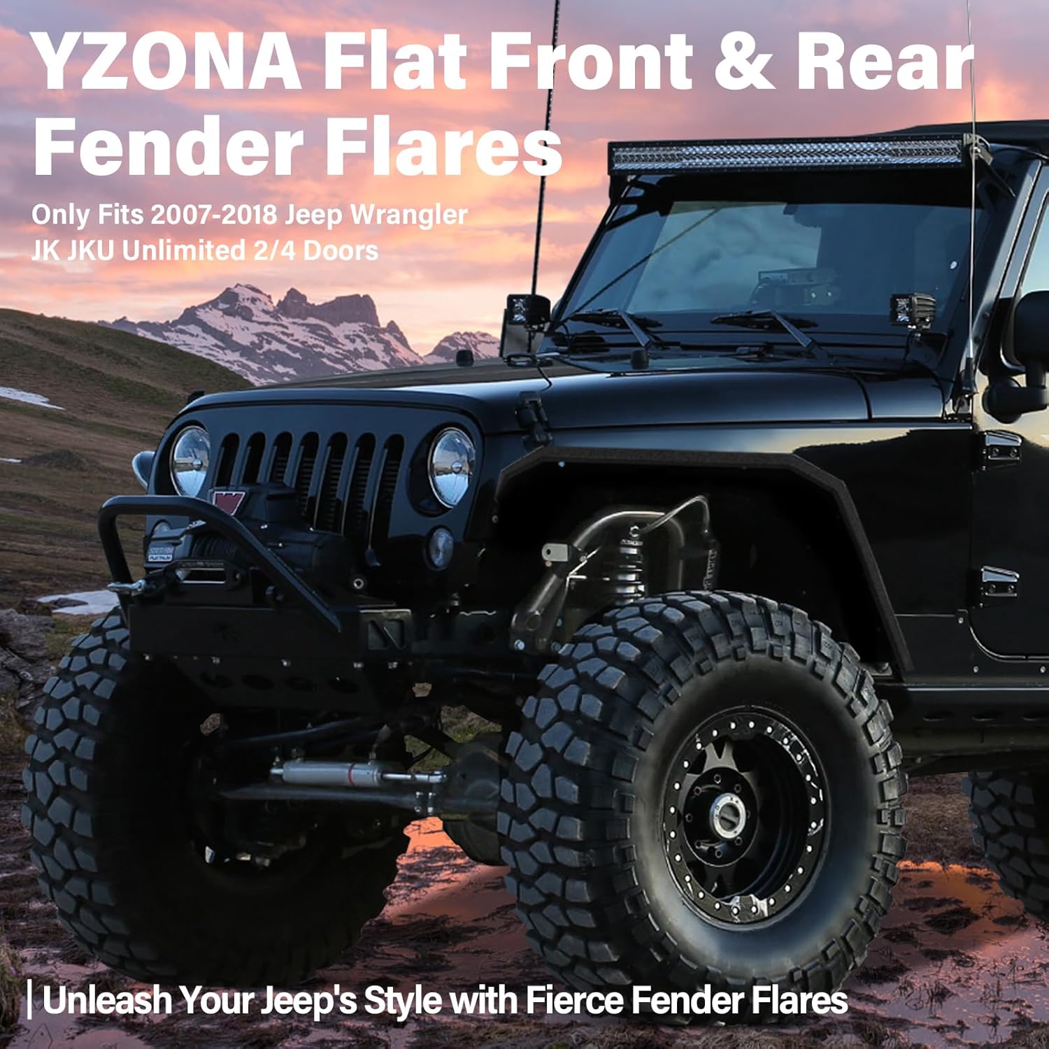 SUORTO Guardabarros delanteros y traseros planos compatibles con Jeep Wrangler JK JKU Unlimited 24 puertas de acero resistente todoterreno