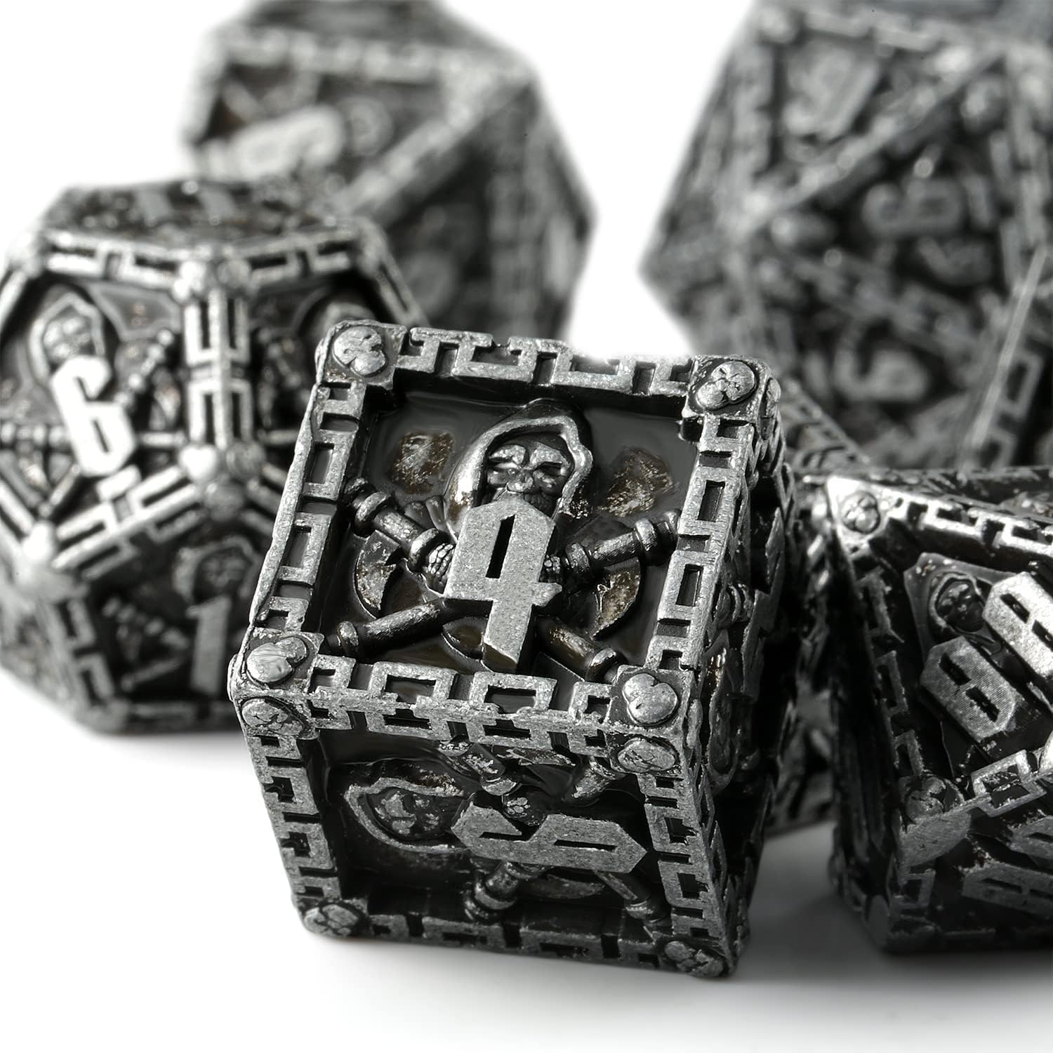 Grim Reaper – Juego de dados de metal DND, juego de dados poliédricos de Calabozos y Dragones, accesorios para D&D, dados para juego de rol d y d