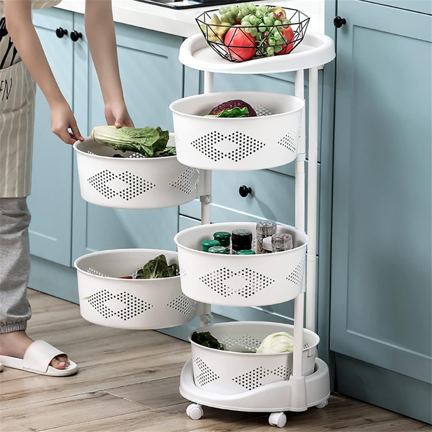 LYNICESHOP Estante de almacenamiento de 5 niveles de altura ajustable multiuso, blanco, plástico y acero al carbono