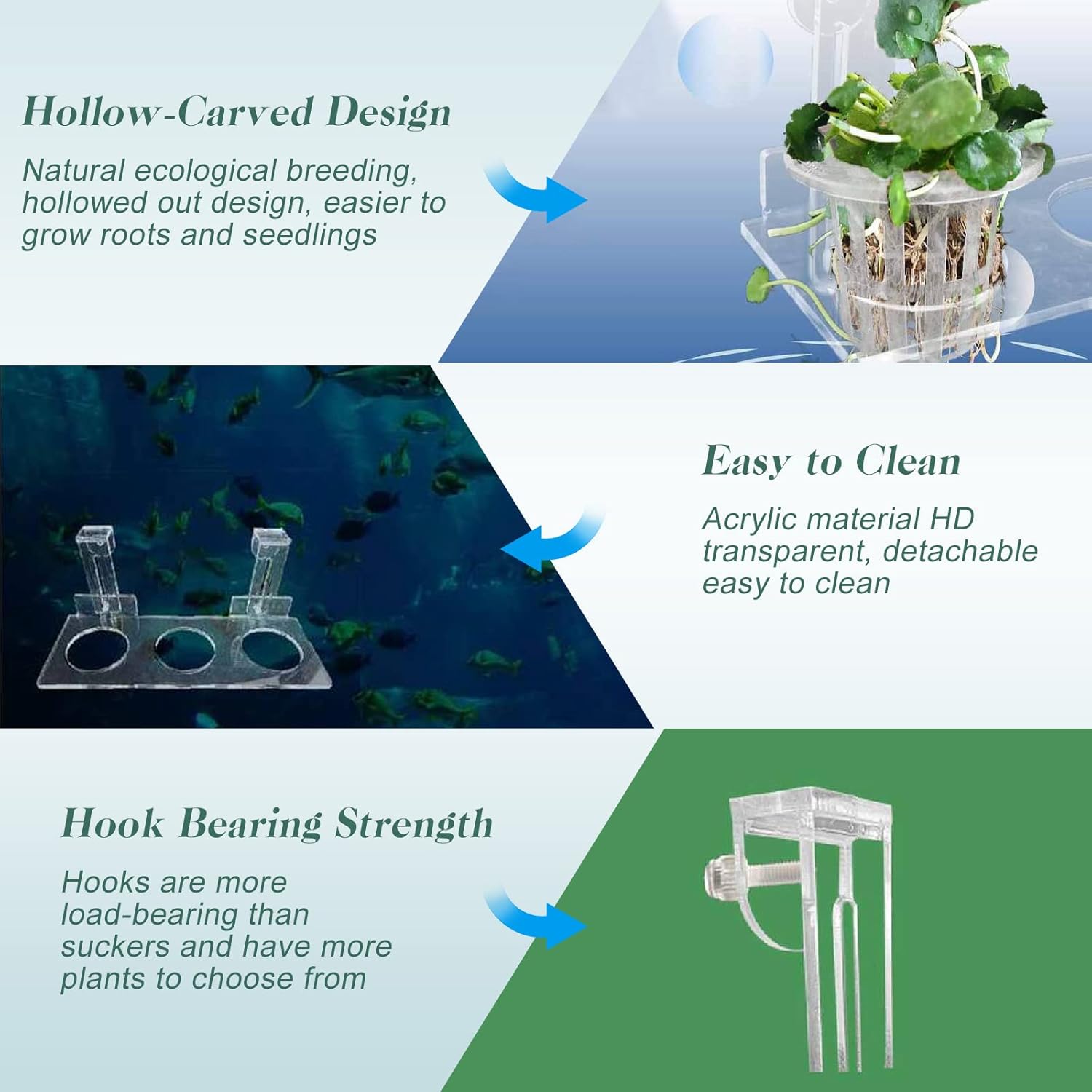 Soporte acrílico para plantas de acuario para colgar plantas acuáticas, gancho ajustable, maceta para plantas colgantes y decoración de acuarios