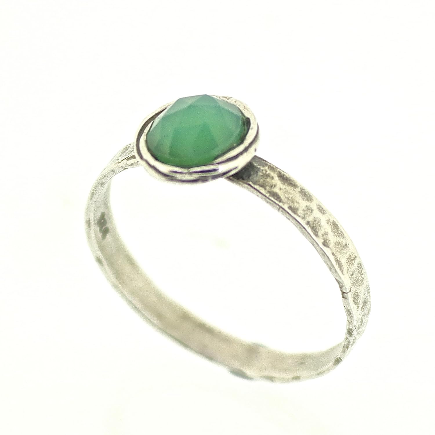 Jade ring, Sterling silver 925 gemstone ring band for women, Green stone ring, Hammered stone stacking ring, Birthstone ring (jade, 9)