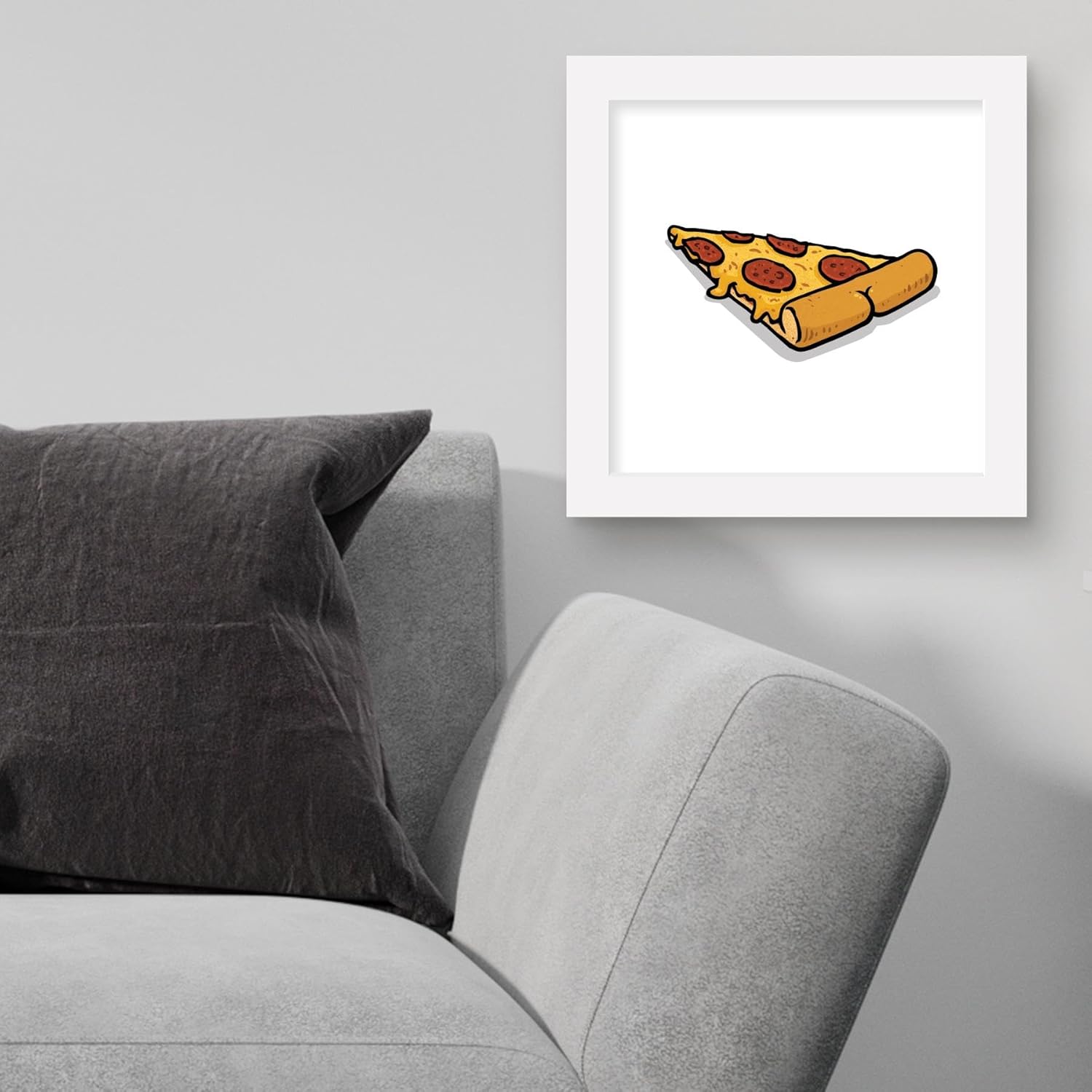 Trends International Gallery Pops Brian Cook Butts On Things – Póster de pared de pizza, 12.00 x 12.00 pulgadas, versión de marco blanco