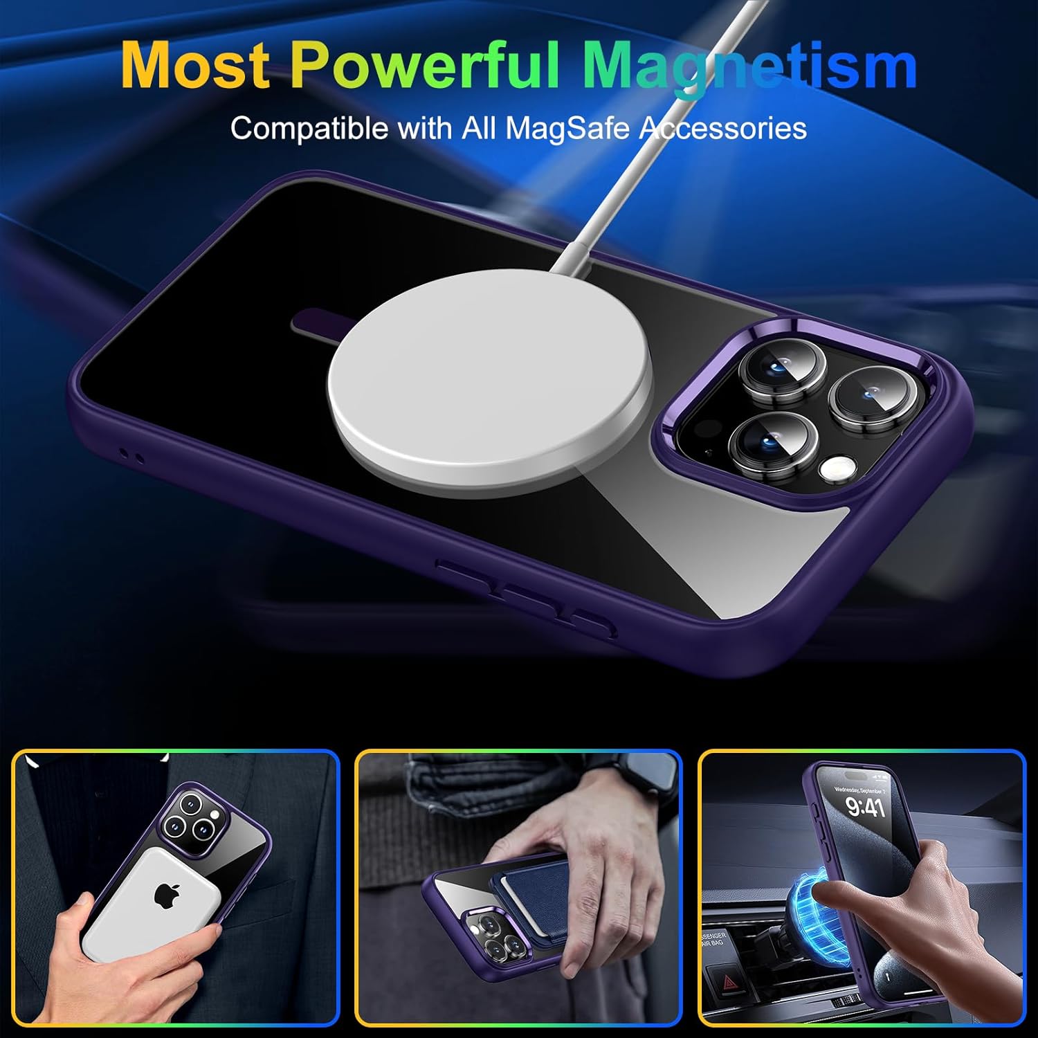 Meifigno Serie Magic Mag diseñada para iPhone 15 Pro Max, protección de grado militar y compatible con MagSafe, parte trasera dura con bordes
