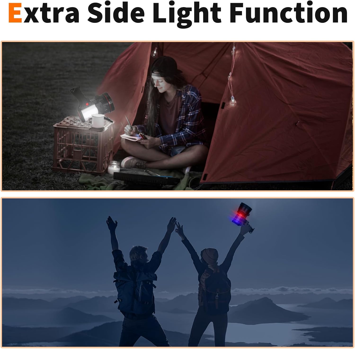 Proyector de mano súper brillante, linterna LED recargable, reflector grande de larga duración con cargador de salida USB para exteriores (luz