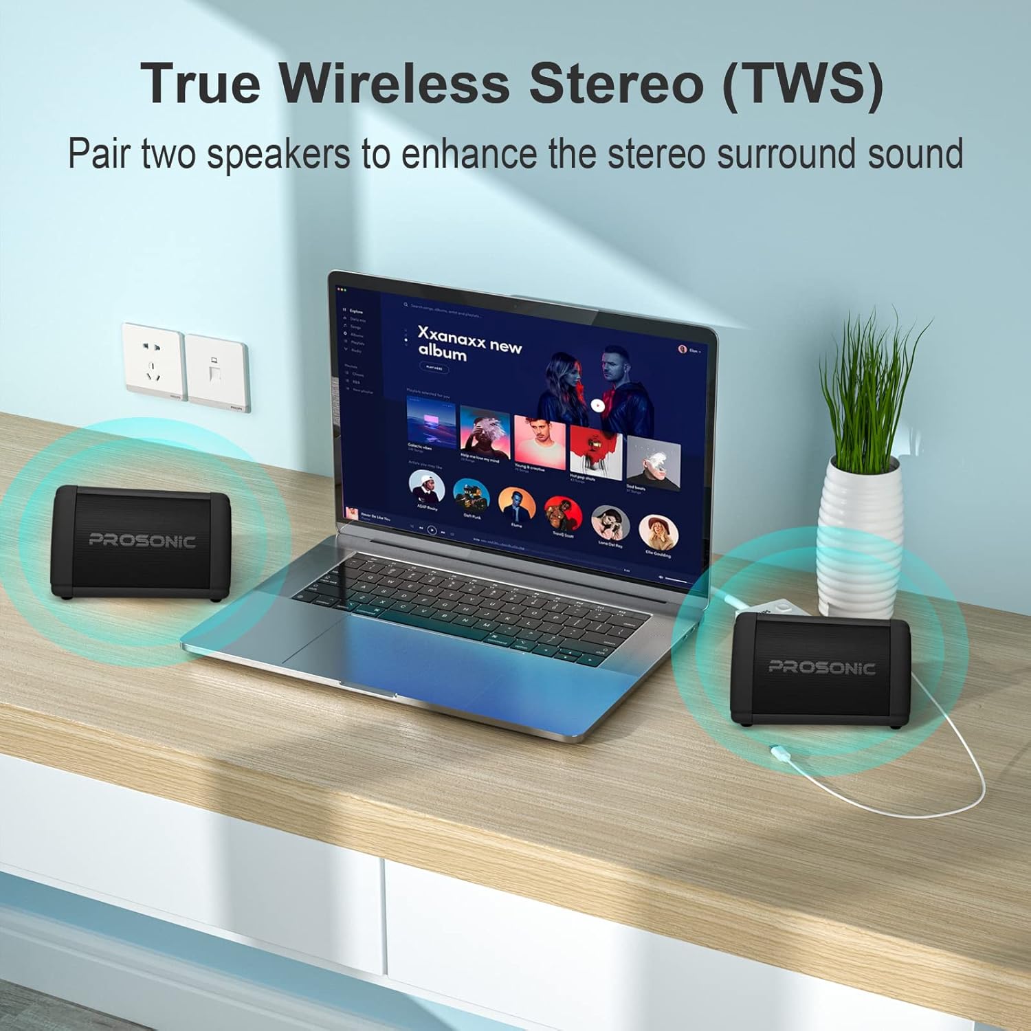 Prosonic BT3 – Altavoz Bluetooth inalámbrico portátil con sonido estéreo de 10 W y refuerzo de graves – Sonido rico y graves intensos – Bluetooth
