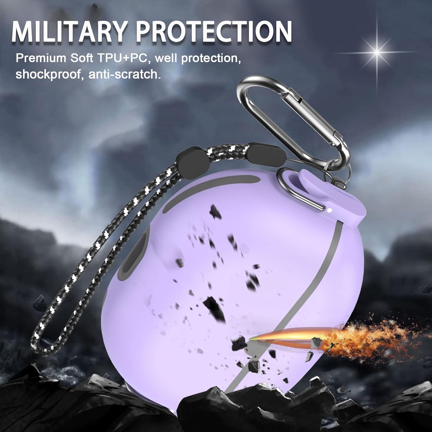 Miimall Compatible con Beats Studio Buds + funda, bloqueo seguro llavero antipérdida LED frontal visible Funda protectora militar de TPU resistente