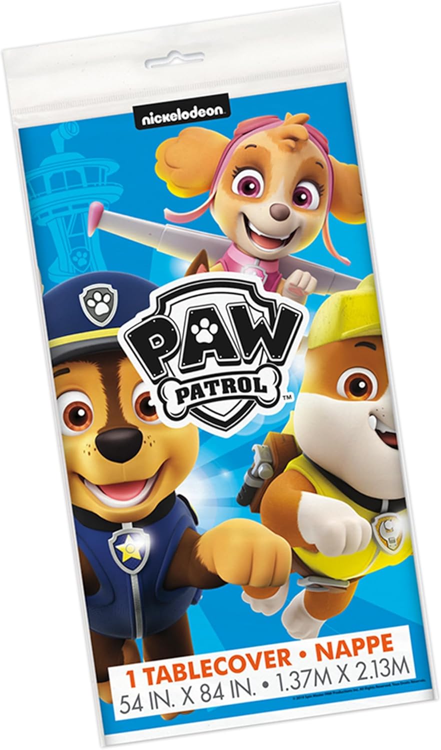 Unique Paw Patrol – Decoraciones de cumpleaños  Mantel rectangular de plástico (paquete de 1) y calcomanía