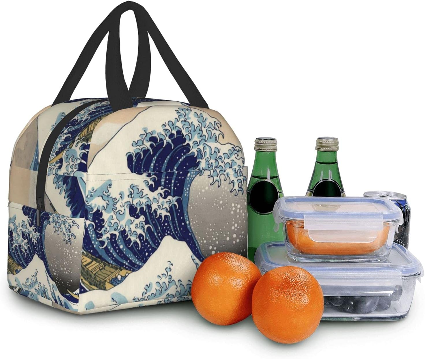 Kanagawa – Bolsa de almuerzo con aislamiento térmico Great Wave para mujer, contenedor reutilizable para comida para mujeres, oficina, picnic,