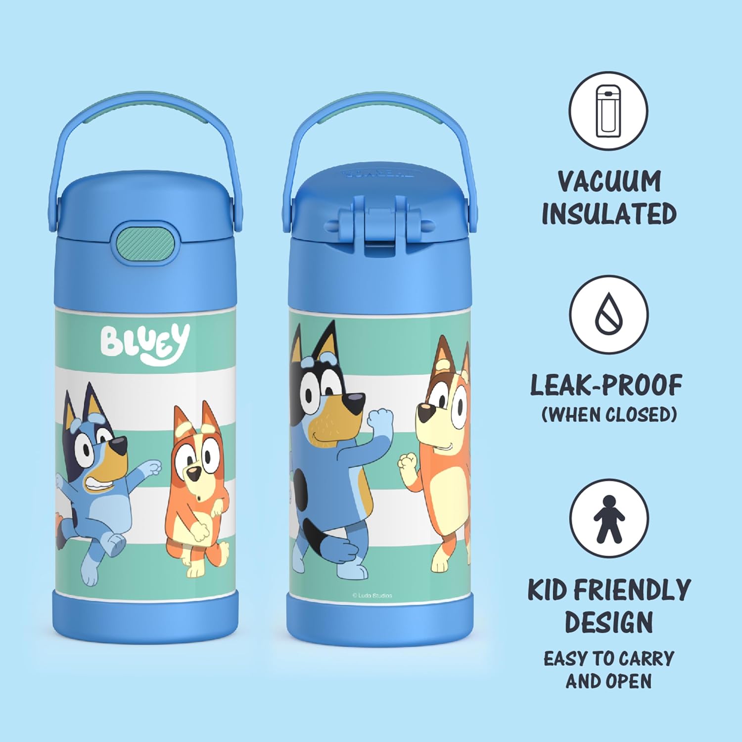 THERMOS FUNTAINER – Botellas de agua de acero inoxidable con aislamiento al vacío para niños, 12 onzas, azul y arcoíris