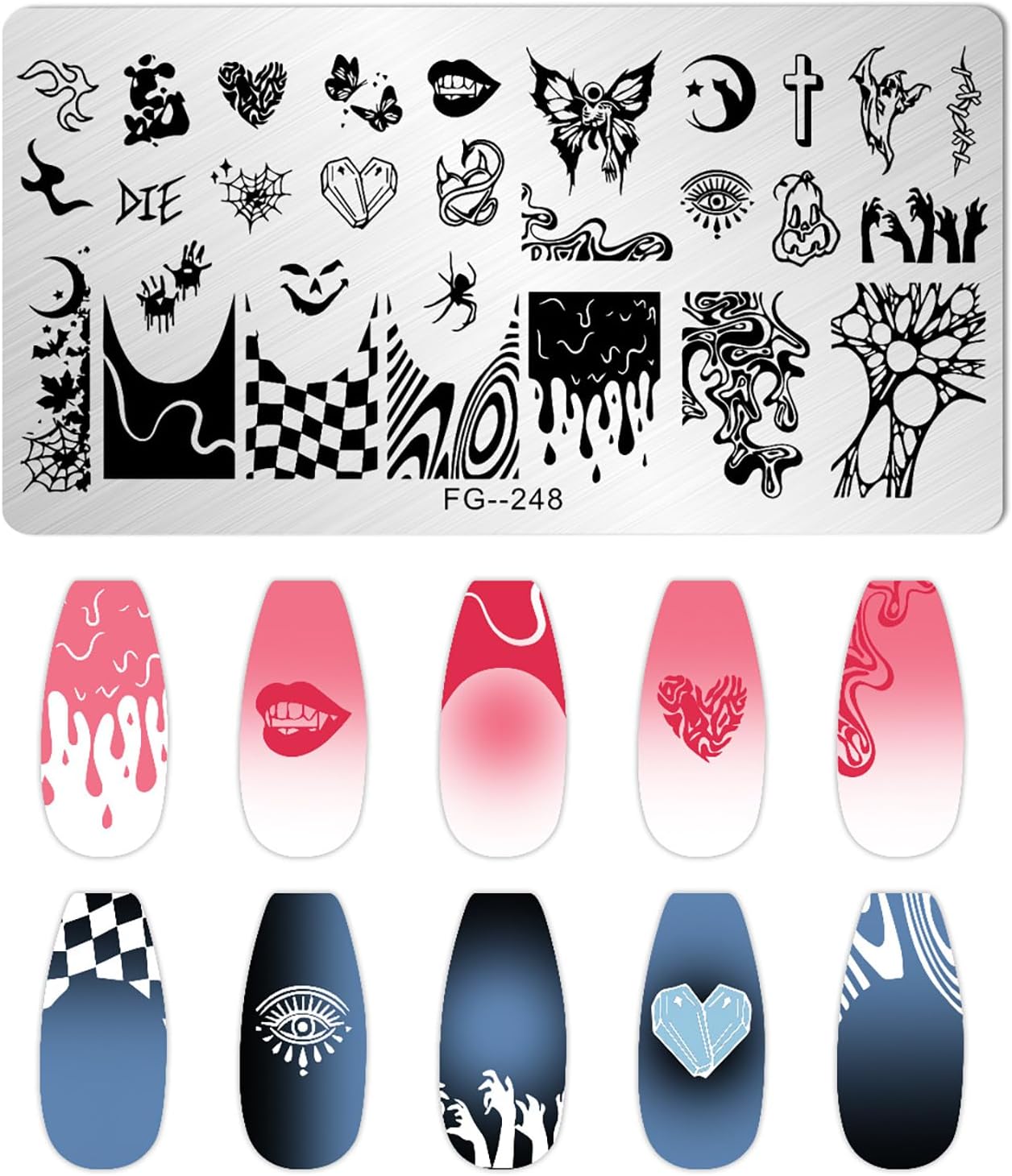 6 placas de estampado de Halloween, plantillas de estampado de arte de uñas, calavera, fantasma, calabaza, vampiro, murciélago, araña, arte de uñas,