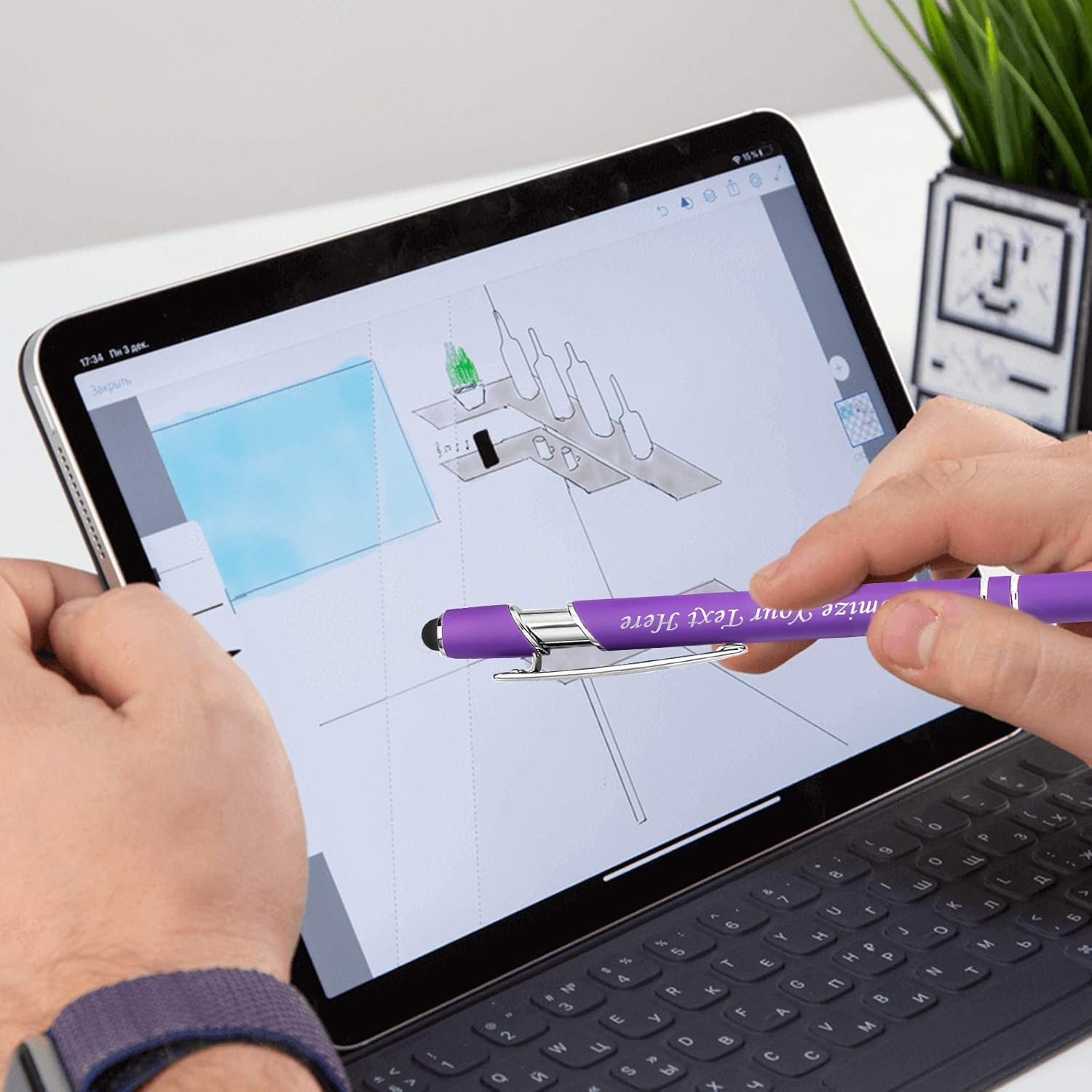 YAEILOV 24 bolígrafos personalizados a granel con punta de lápiz capacitivo, bolígrafos personalizados de 0.020 in con nombre, logotipo o mensaje