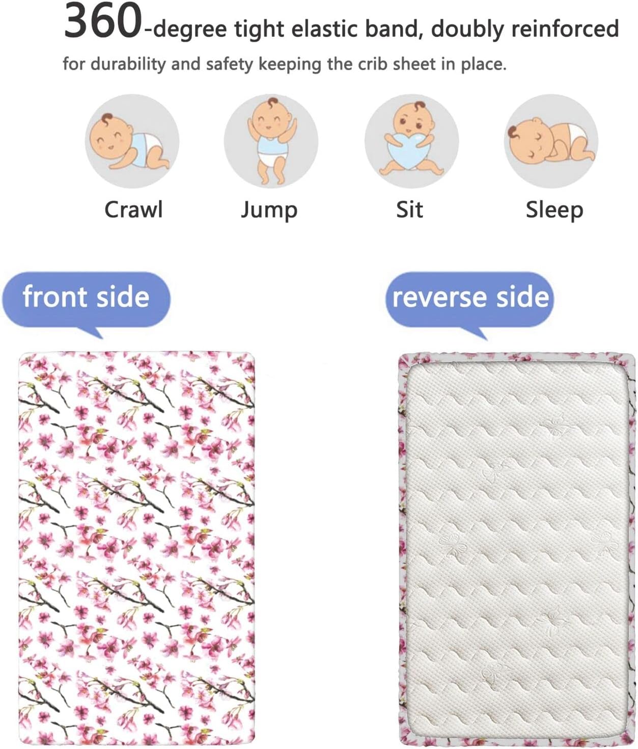 Sábana bajera ajustable para cuna con temática de flor de cerezo, suave y transpirable, sábana para colchón de cuna o sábana para niños pequeños,