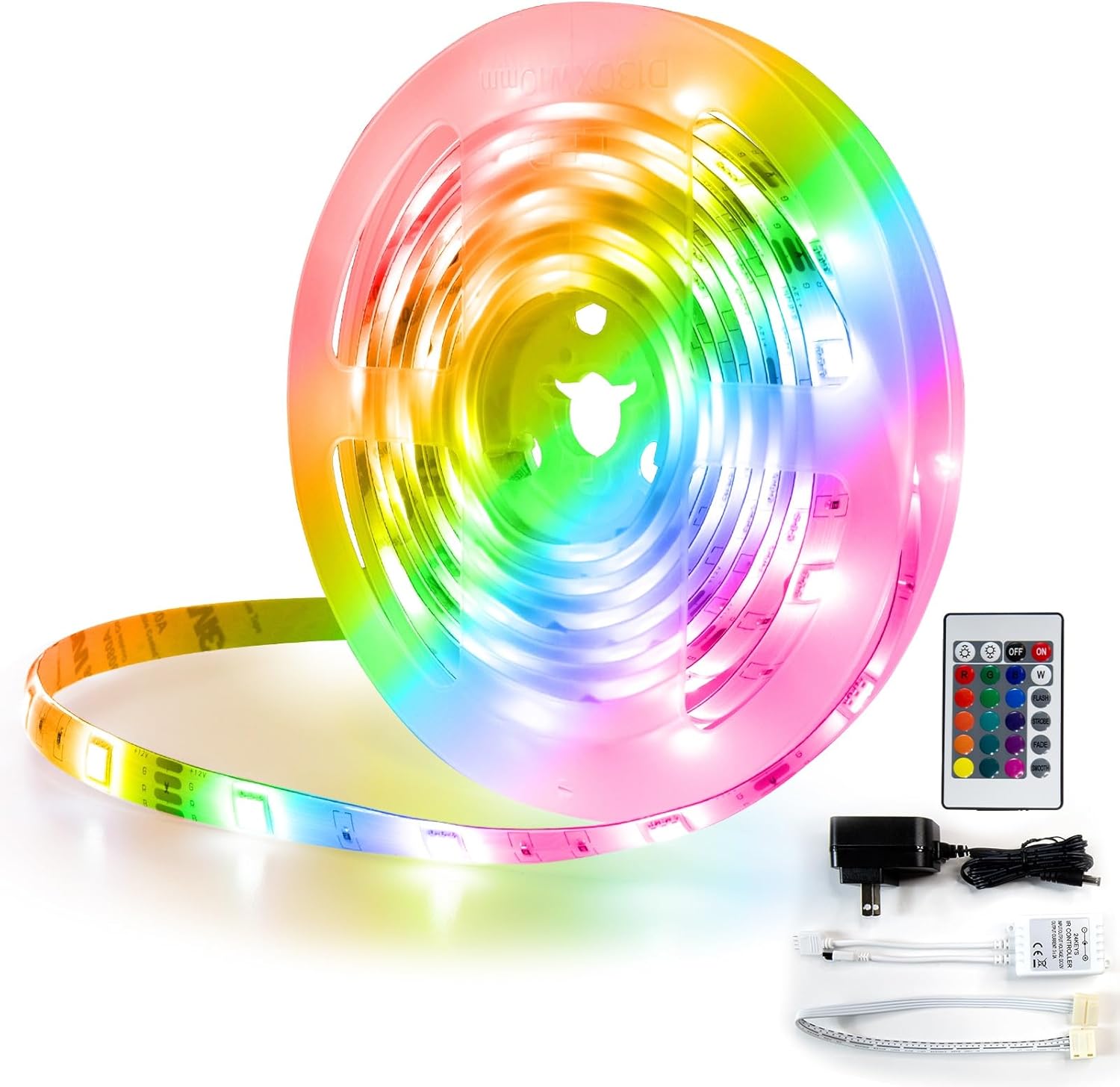 Tira de luz LED RGB, cinta de luz de 18 pies con control remoto, luces LED enlazables para dormitorio, cocina, sala de estar, sala de estar, fiesta