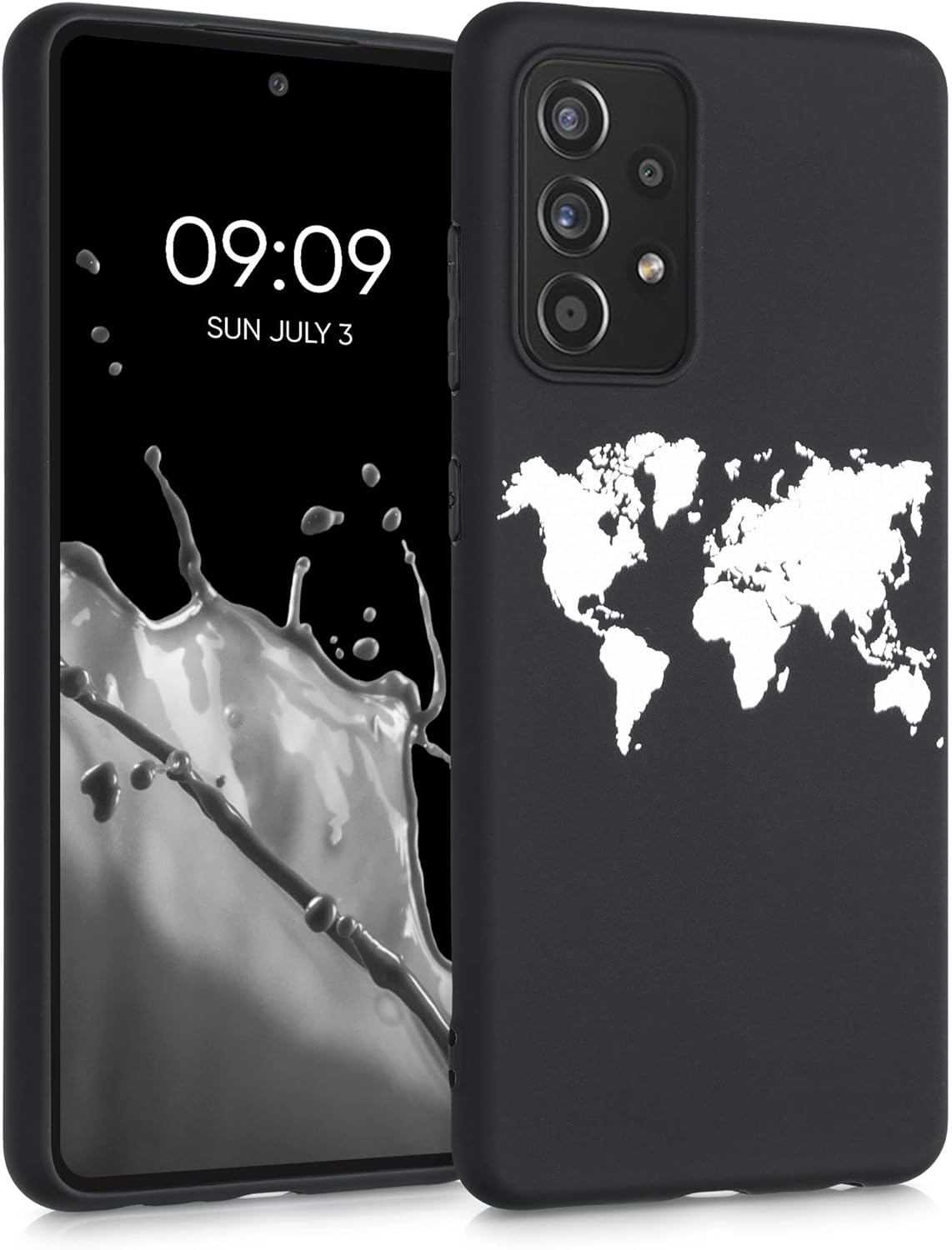 kwmobile Funda de silicona TPU compatible con Samsung Galaxy A52  A52 5G  A52s 5G – Funda suave – contorno de viaje blanconegro