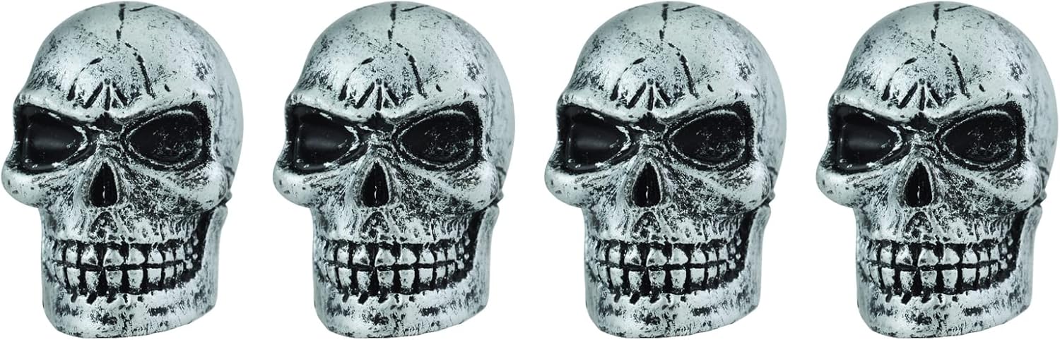 Tapas de llanta de neumático de automóvil con diseño de calavera para la mayoría de vehículos, bicicletas, motocicletas, color plateado
