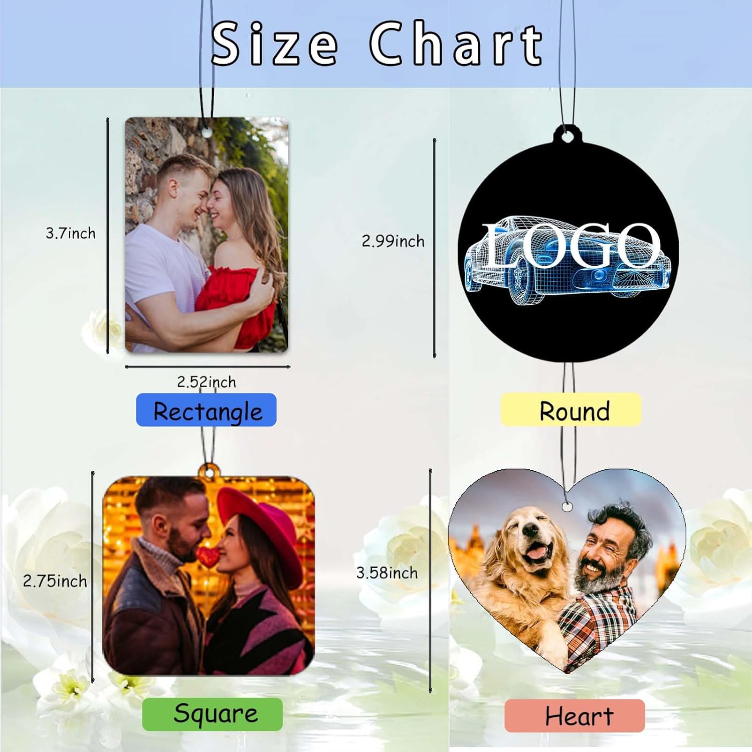 Ambientadores de aire personalizados con logotipo personalizado para automóvil, a granel, ambientadores personalizados de doble cara con logotipo de