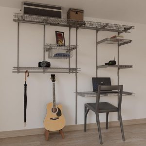 Kit de estante de armario de alambre plateado, estantería para áreas abiertas, riel de estante con estantería expandible y sistema organizador, Kit de estante de armario de alambre plateado, estantería para áreas abiertas, riel de estante con estantería expandible y sistema organizador,