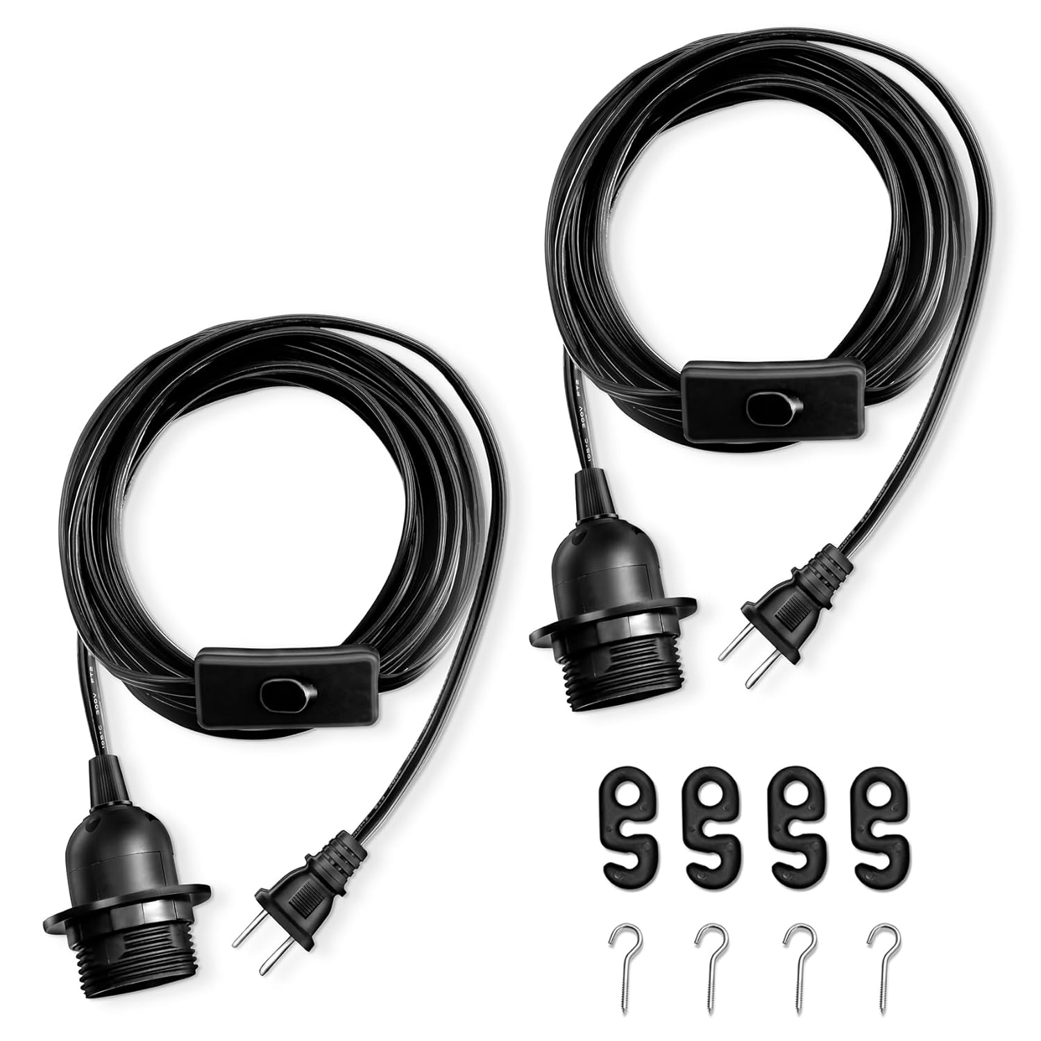 AdiyZ Cable de luz colgante  Bombilla colgante de 15 pies con cable de enchufe  Paquete de 2 cables de lámpara E26 con cable de extensión negro,