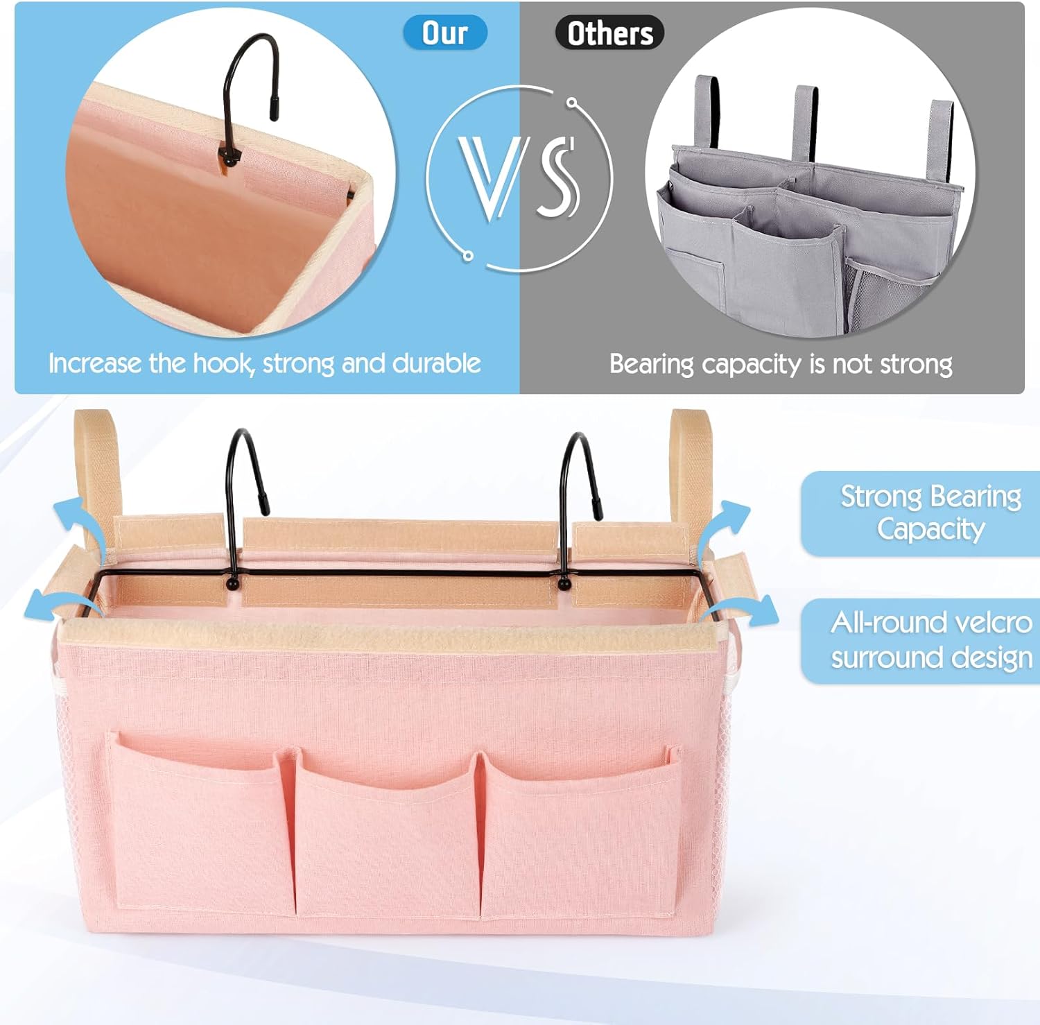 Organizador de almacenamiento para mesita de noche, bolsa de almacenamiento colgante para cabeceros, literas, dormitorios, libros, teléfono,