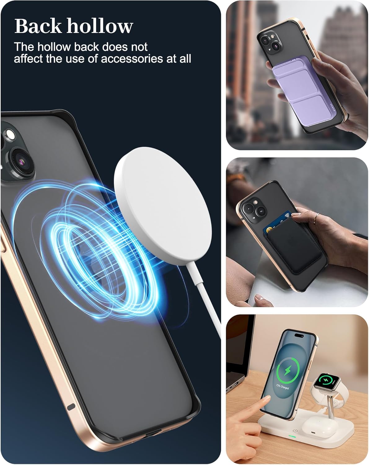 Funda delgada de metal para iPhone 15, interior de TPU suave + parachoques chapado en metal compatible con carga inalámbrica a prueba de golpes con
