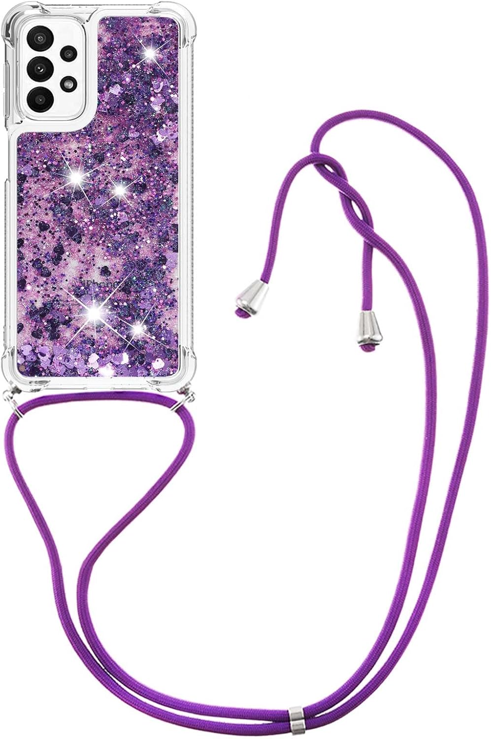 Asuwish Funda de teléfono para Samsung Galaxy A23 5G4G con protector de pantalla y correa cruzada, purpurina líquida brillante, transparente,