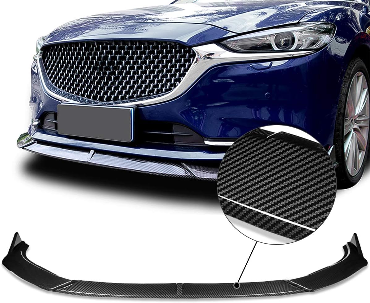 DNA MOTORING 2-PU-501-PCF Aspecto de fibra de carbono, 3 piezas con estabilizadores verticales, borde de parachoques delantero compatible con Mazda