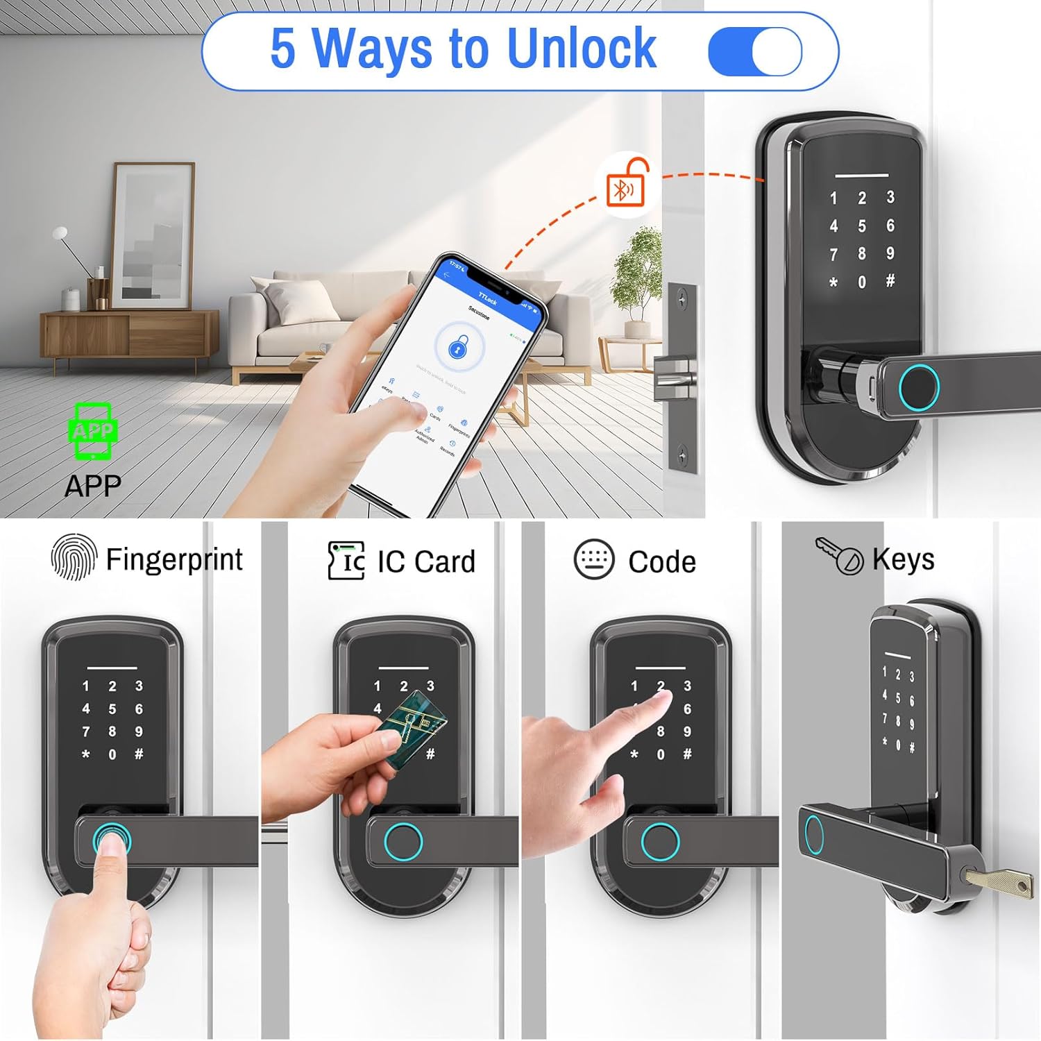 Smart Lock – Cerradura de puerta de huella digital Secustone – Cerradura de puerta de entrada sin llave – Cerradura inteligente para puerta