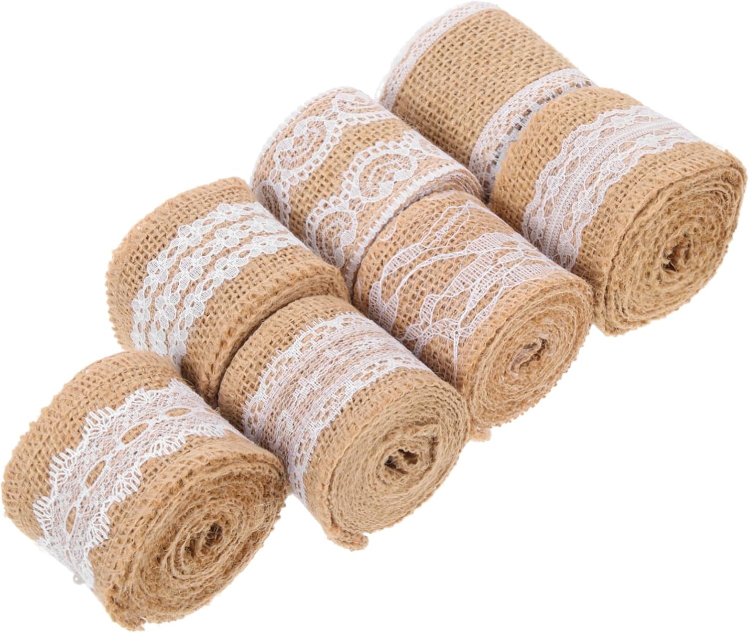 NOLITOY 7 Rolls Lace Burlap Roll Jute Lace Ribbon Wwrapping Ribbon Burlap Bow Farmhouse Ribbon for Crafts Lace Trims Tape Burlap Lace Ribbon Fabric