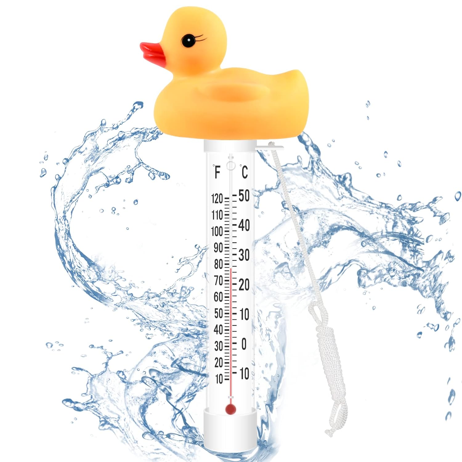 Termómetro flotante de fácil lectura, termómetro de piscina con cuerda, termómetro de agua de estanque de gran tamaño, resistente a roturas,