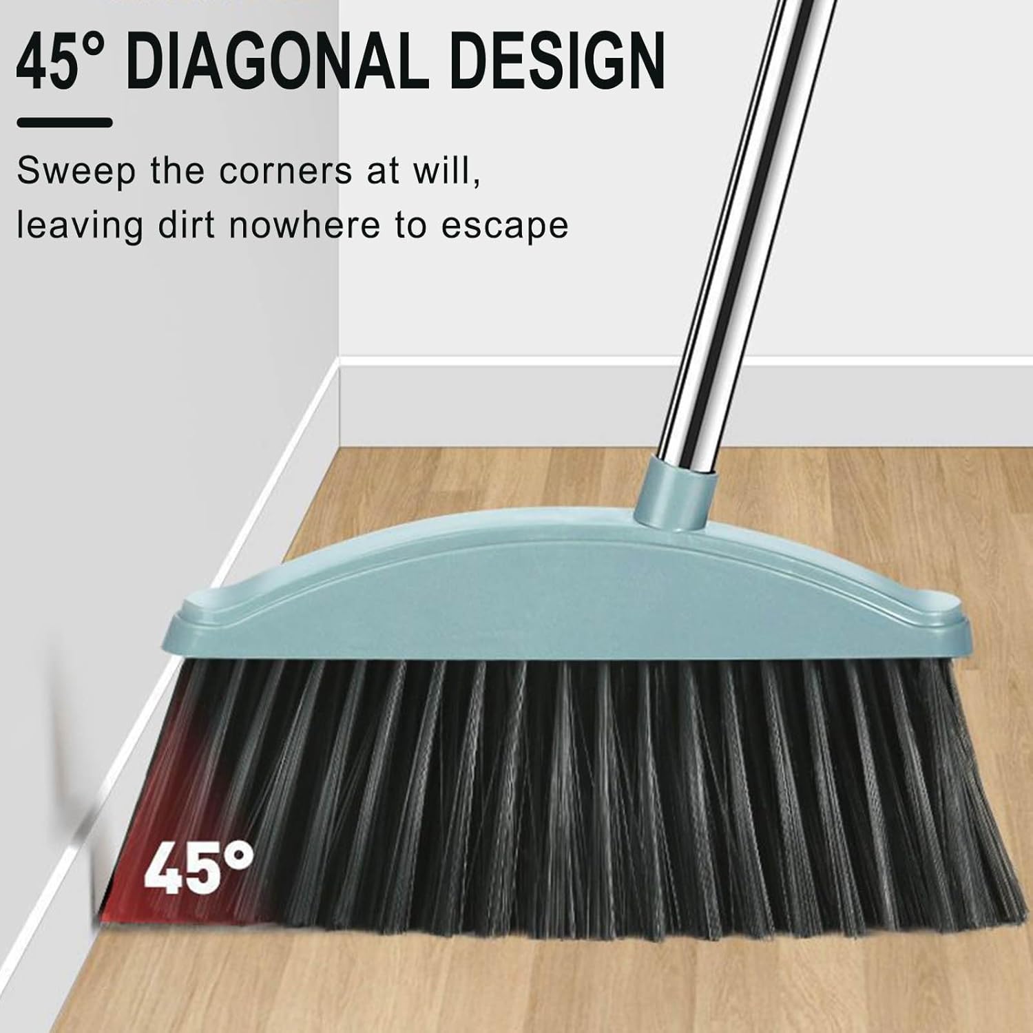Brooms with Dustpan Squeegee Combo Set, Rotated 180 Degrees, Stainless Steel Handle for Kitchen Office Lobby Floor Hote