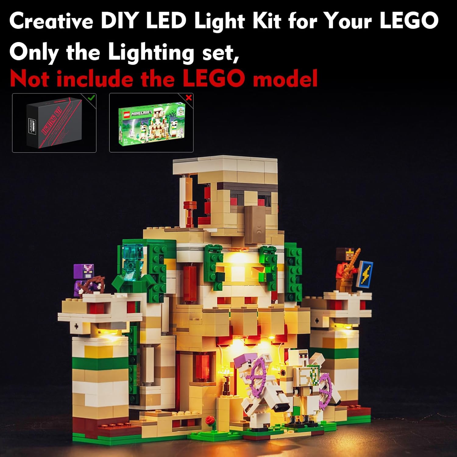 Kit de luces LED para Lego The Iron Golem Fortress 21250, 2023, juego de iluminación creativa, accesorios compatibles con Lego 21250 (solo luces,