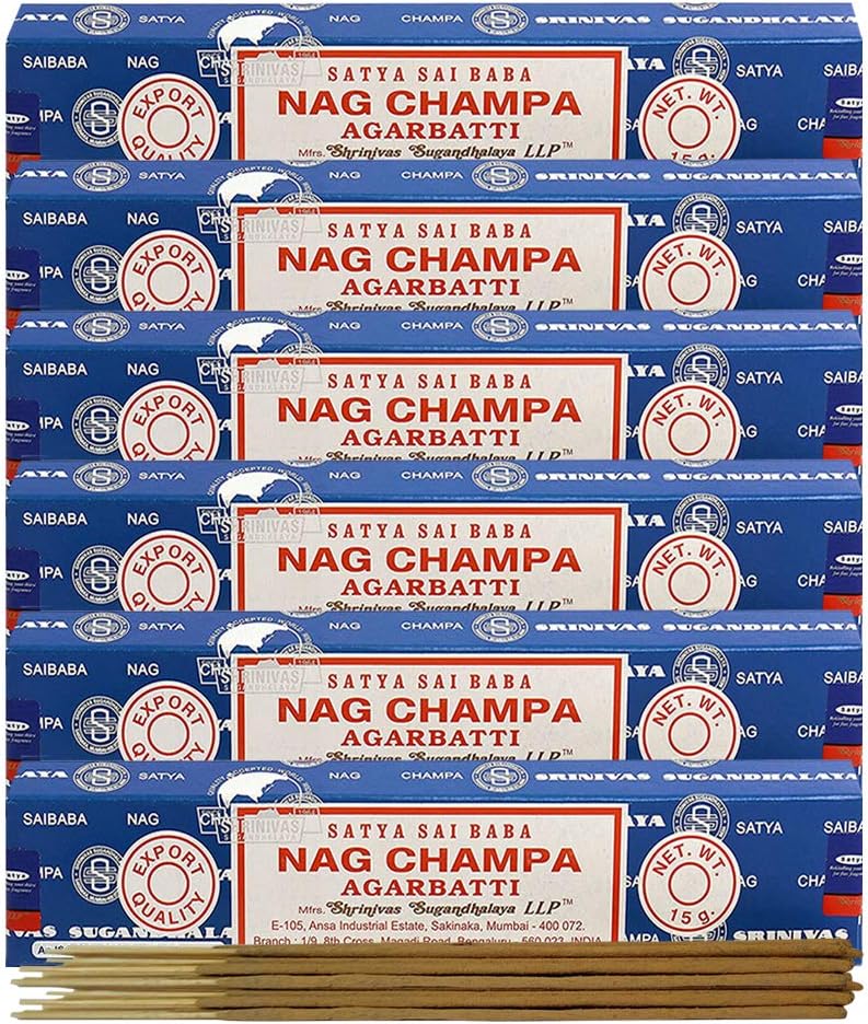 TRUMIRI Paquete de soportes para incienso con varillas de incienso Satya Sai Baba Nagchampa de 0.53 oz  Paquete de 6 (aproximadamente 90 varillas)