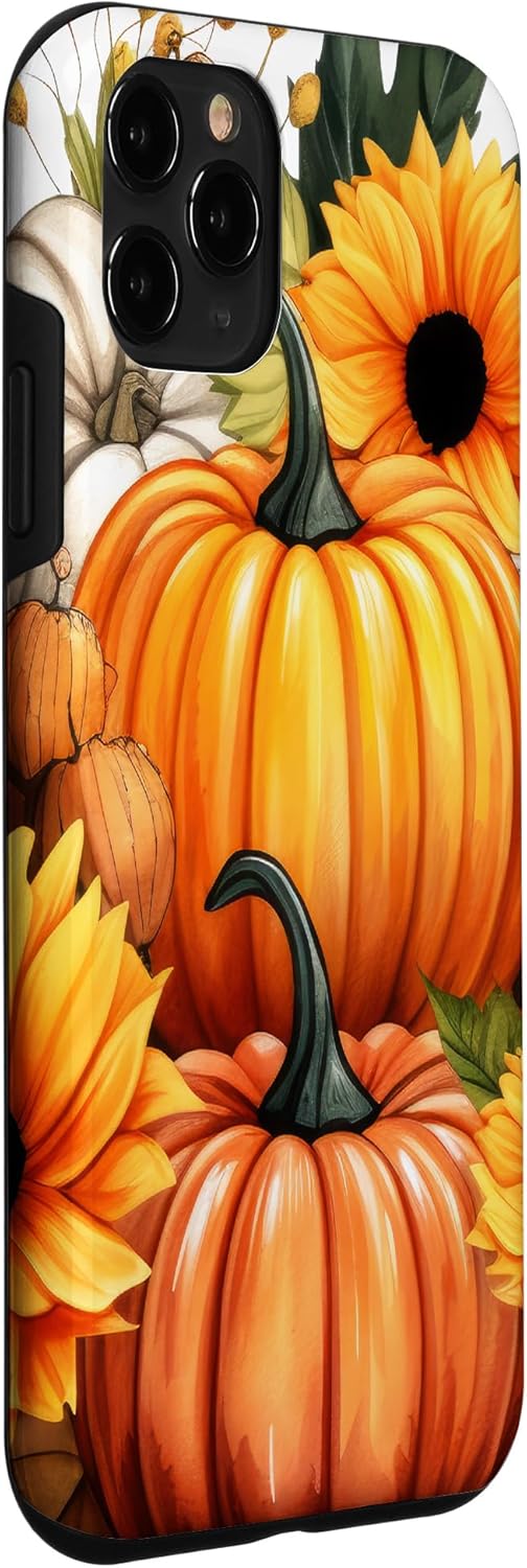 Funda con patrón de otoño para iPhone 11 Pro, diseño de calabaza de otoño vintage para mujer